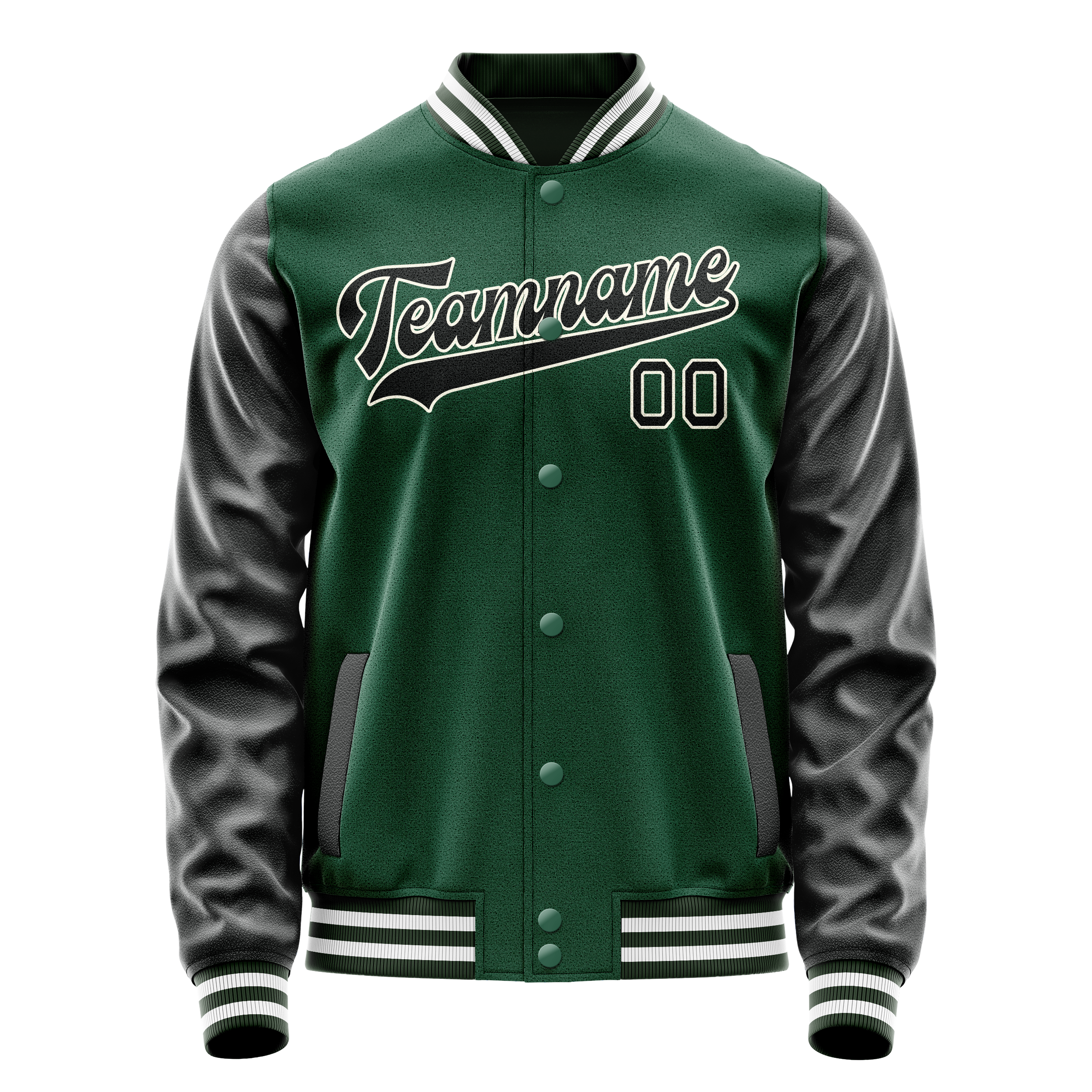 Veste universitaire personnalisée verte et noire unie