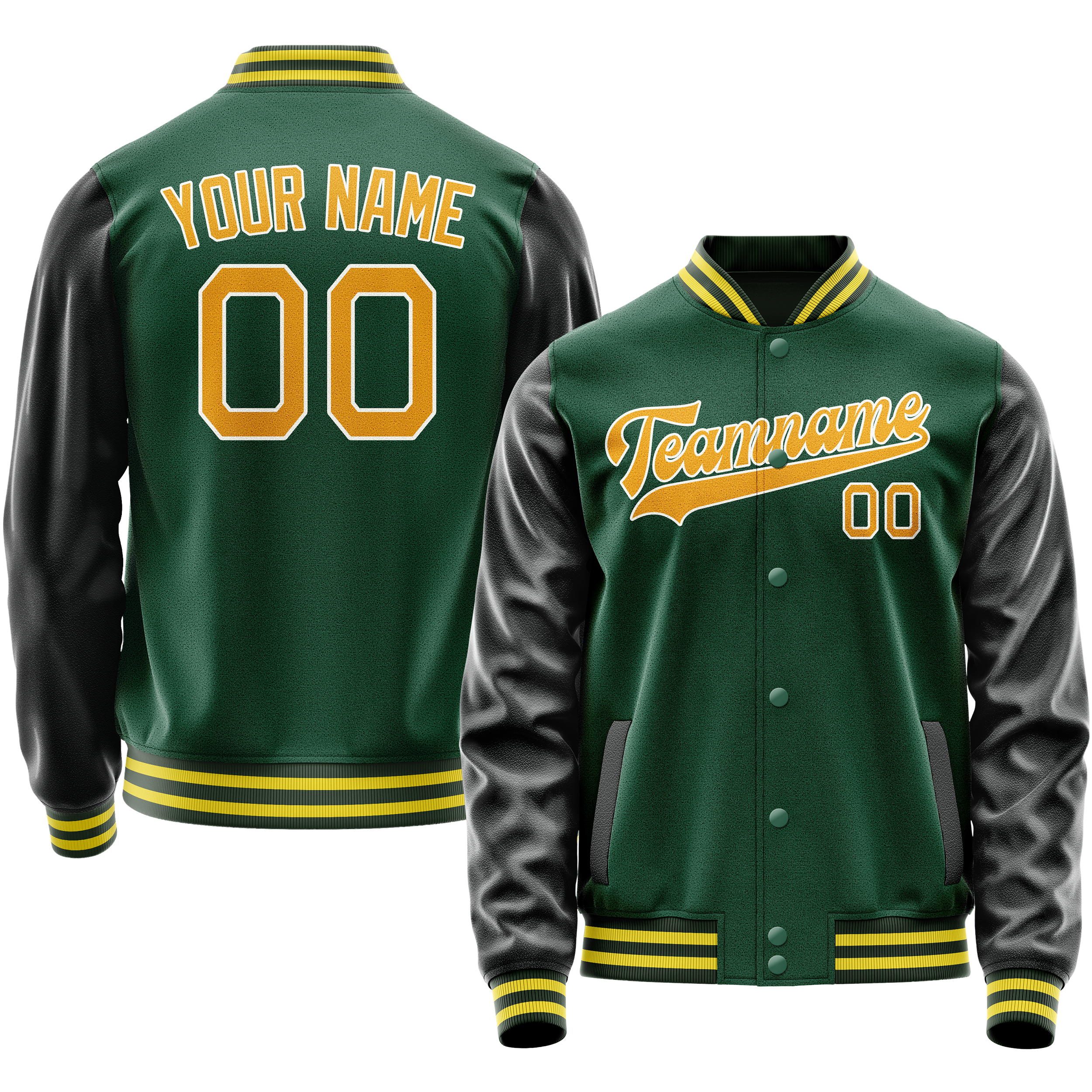 Veste universitaire personnalisée verte et or unie