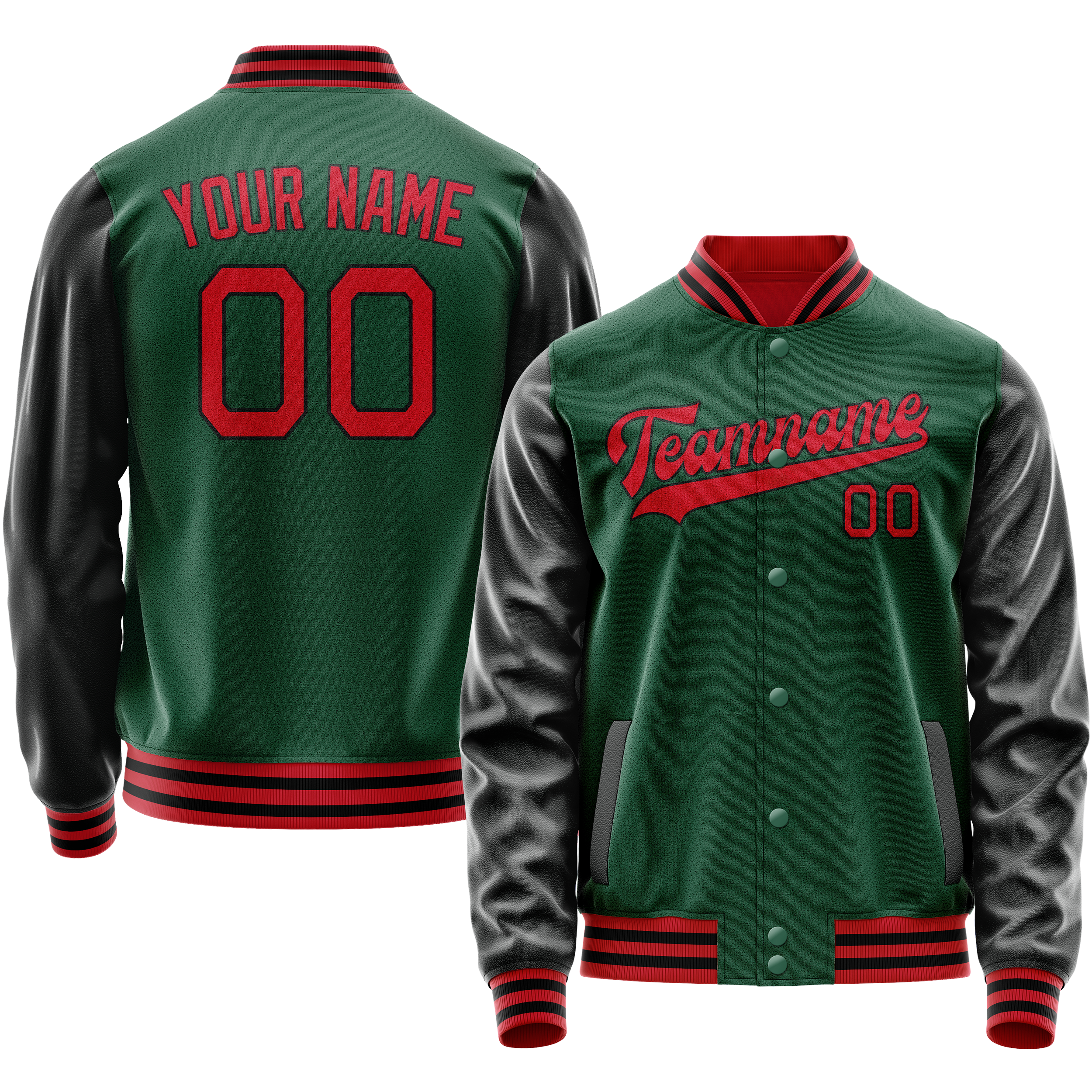Veste universitaire personnalisée verte et noire unie
