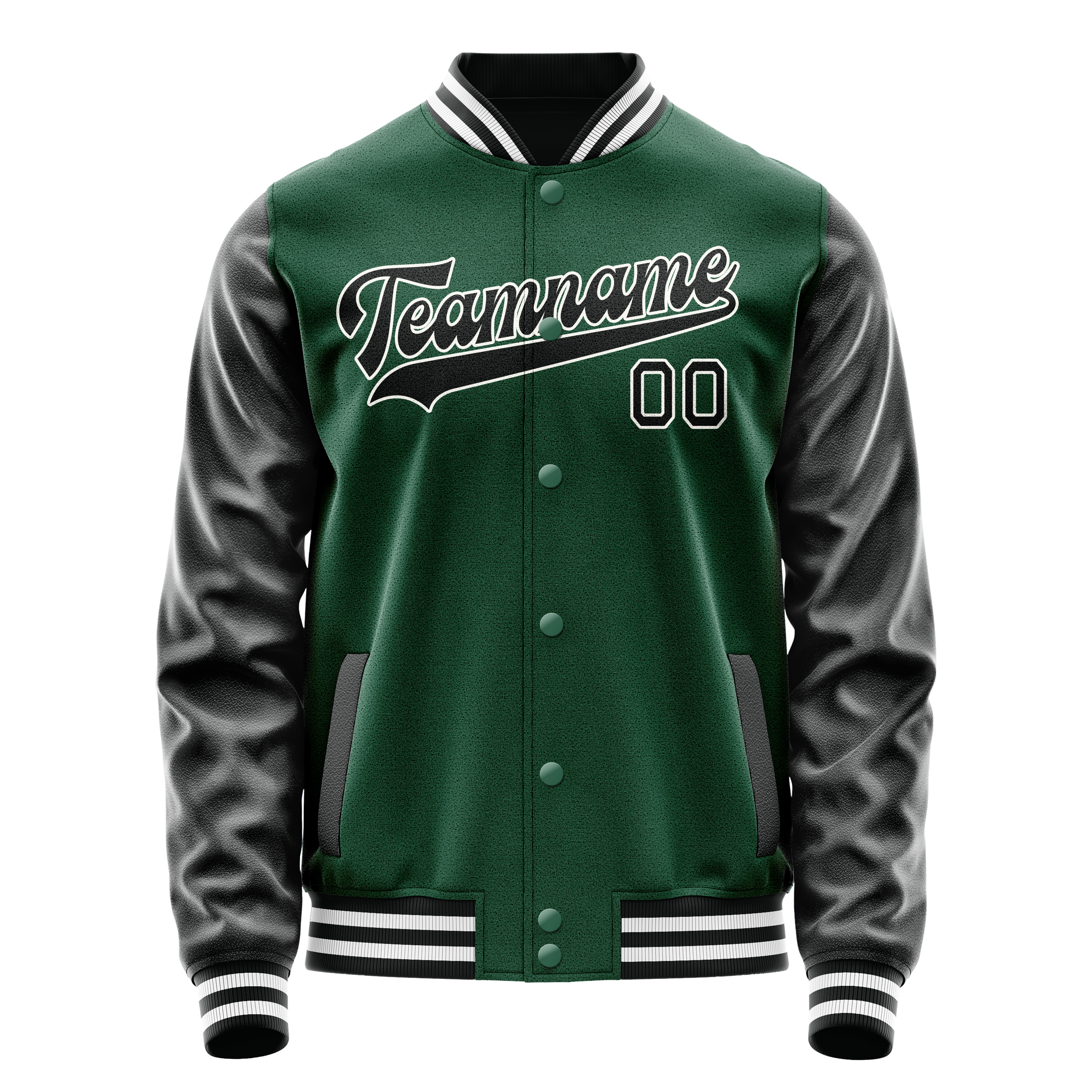 Veste universitaire personnalisée verte et noire unie