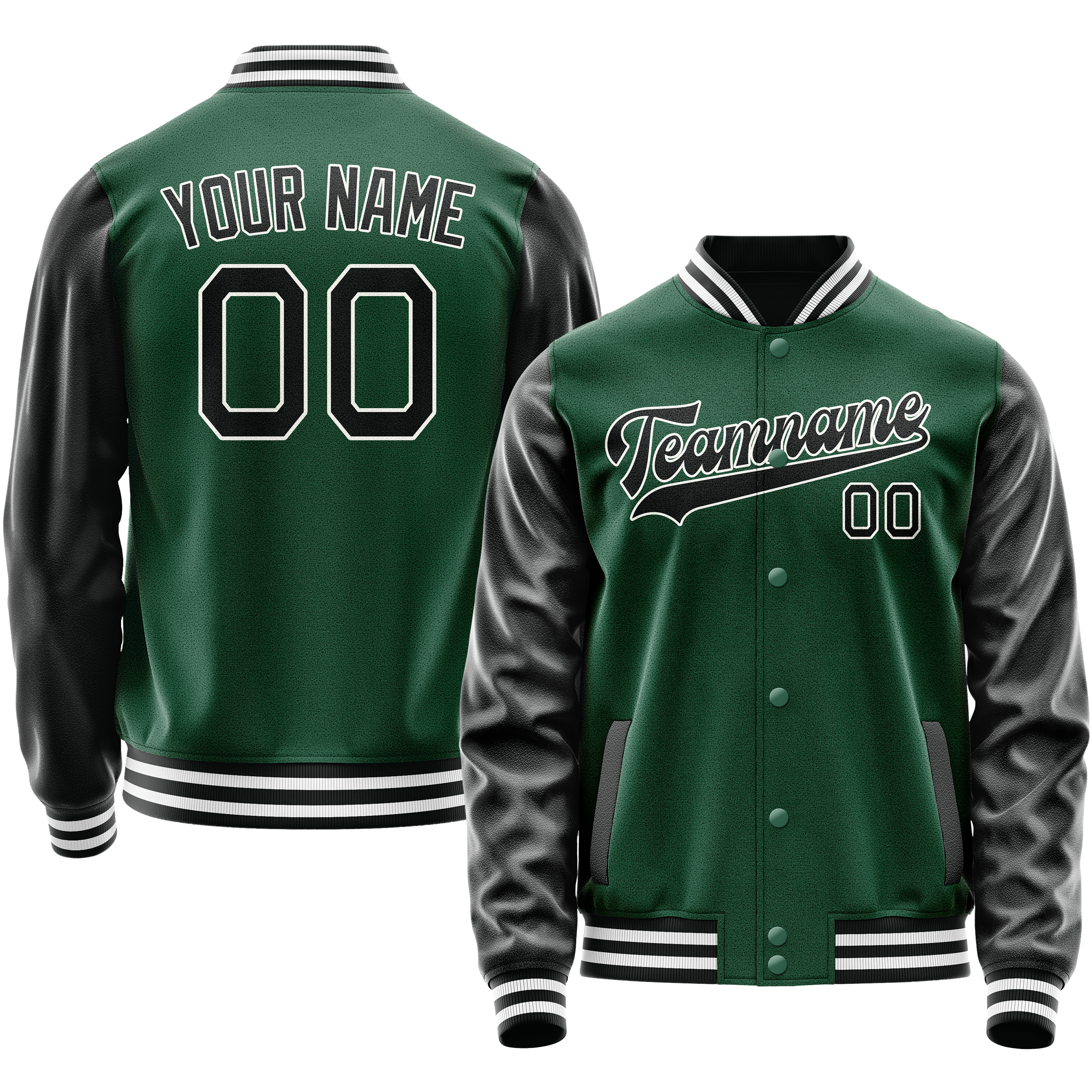 Veste universitaire personnalisée verte et noire unie