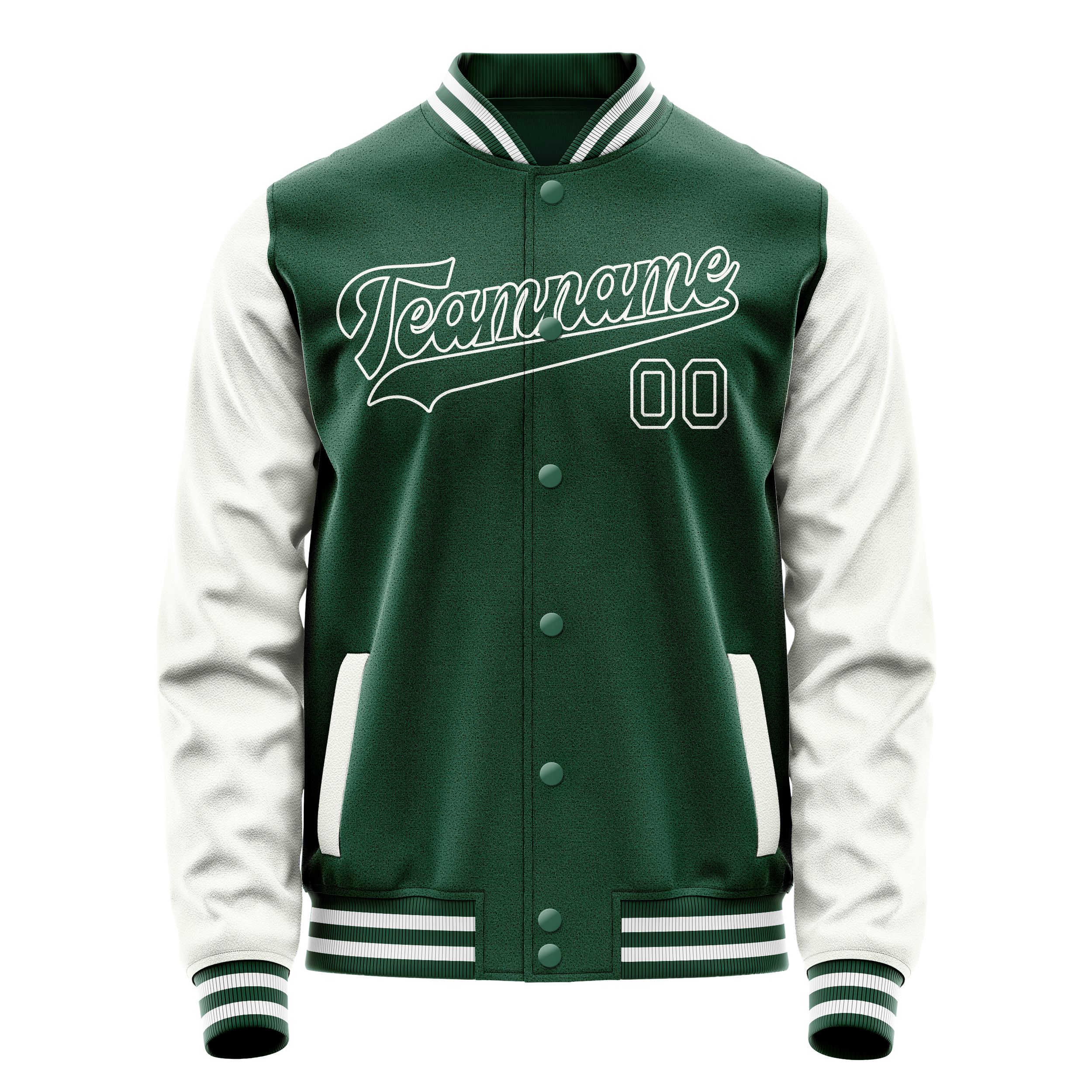 Veste universitaire personnalisée verte et blanche unie