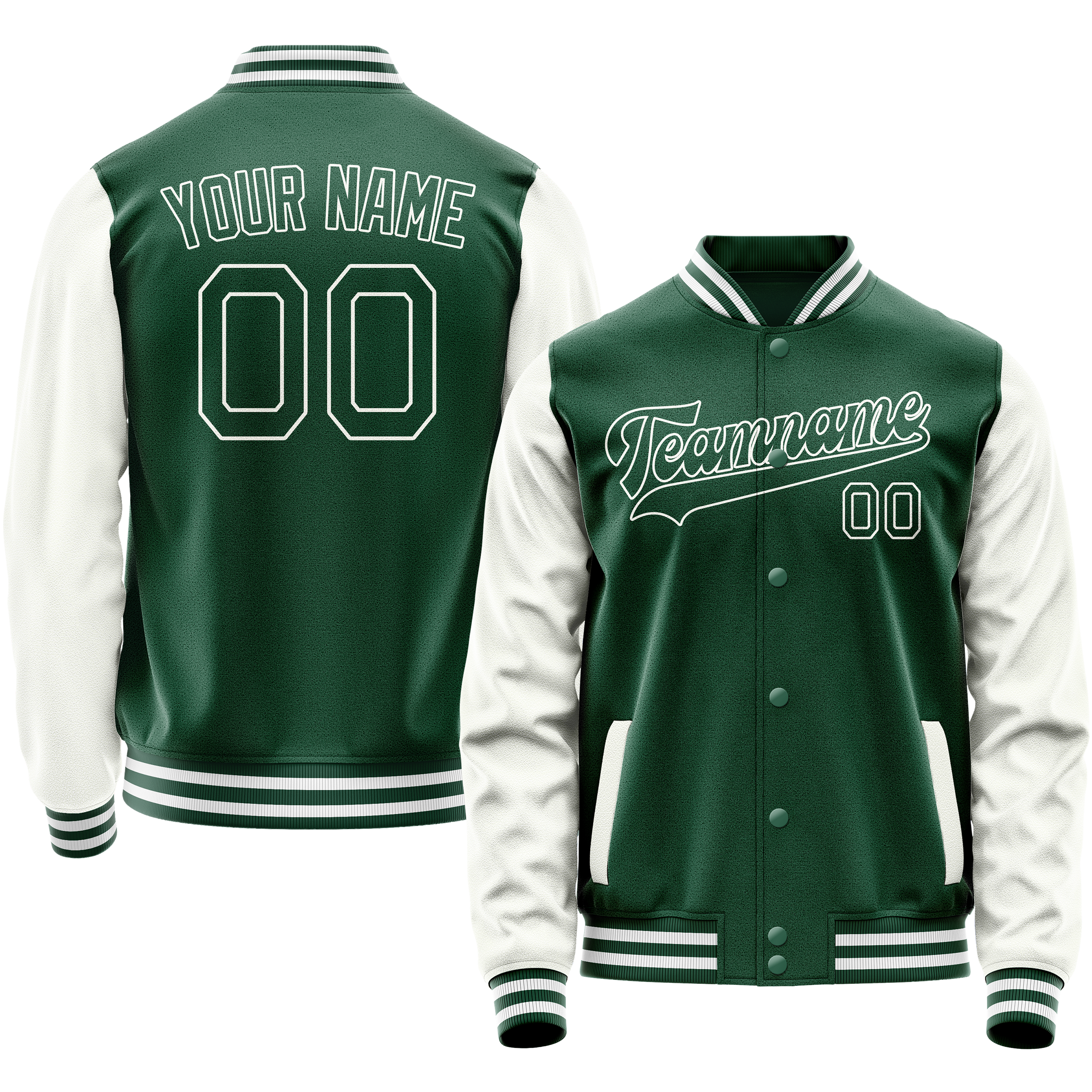 Veste universitaire personnalisée verte et blanche unie