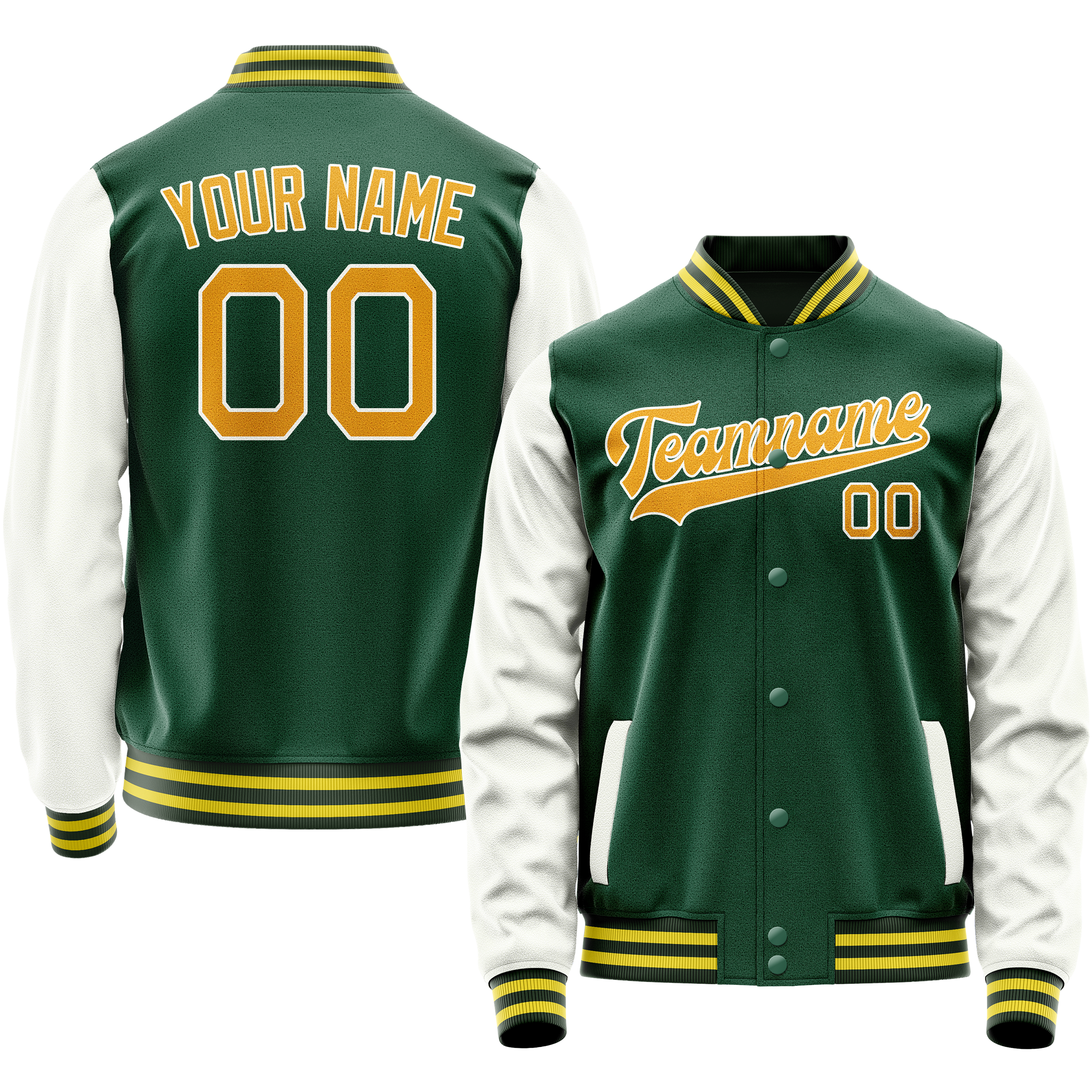 Veste universitaire personnalisée verte et blanche unie