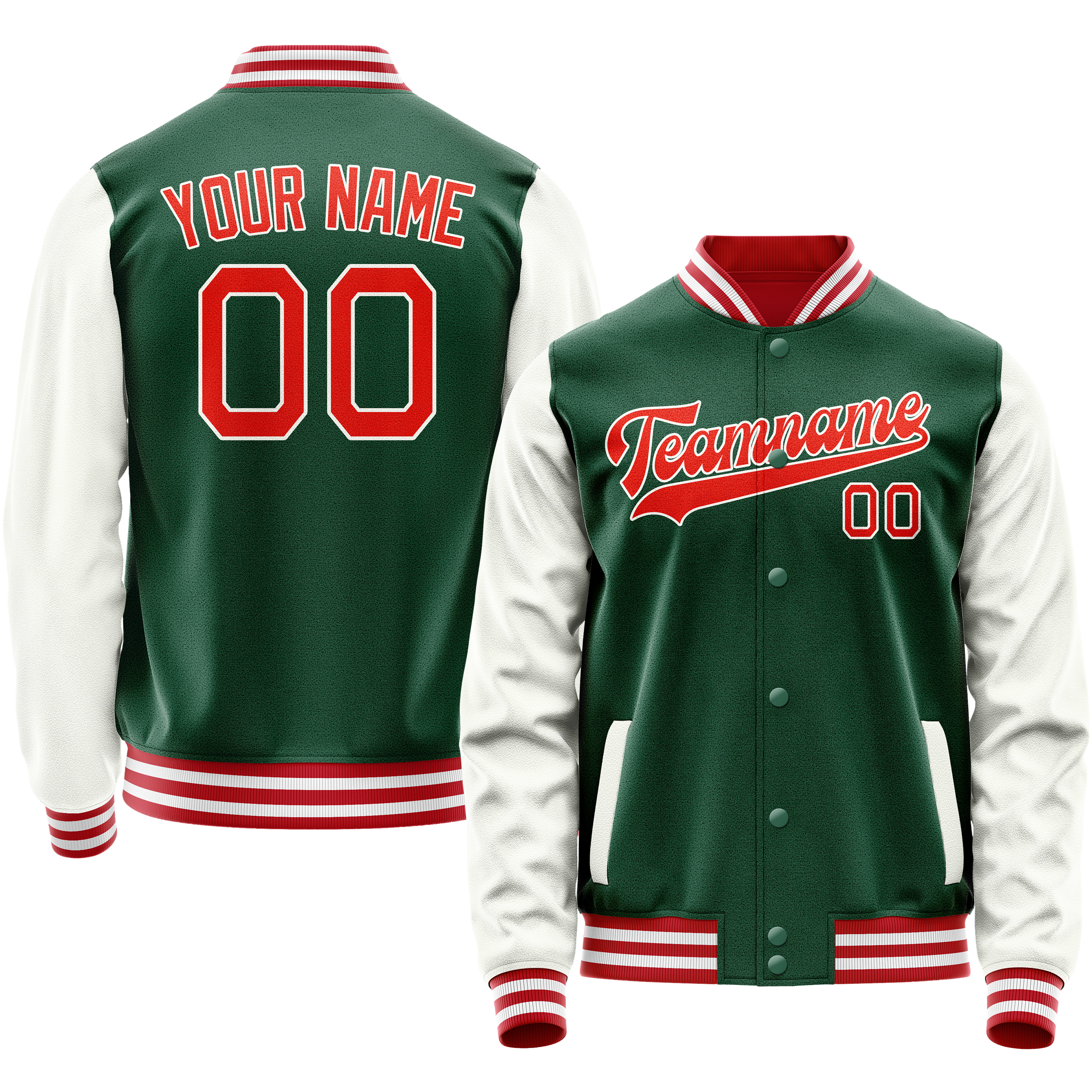 Veste universitaire personnalisée verte et blanche unie