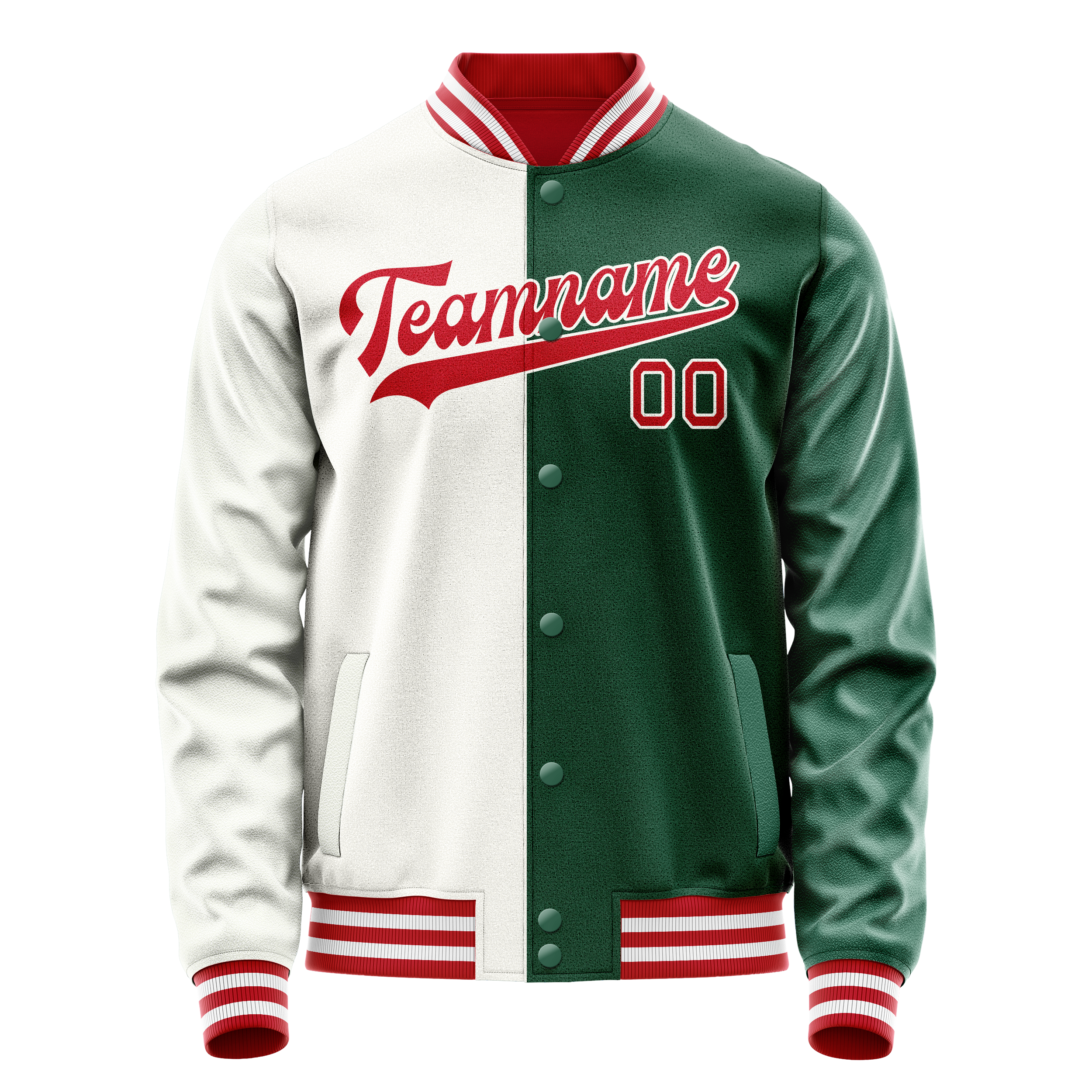 Veste universitaire personnalisée verte et blanche bicolore