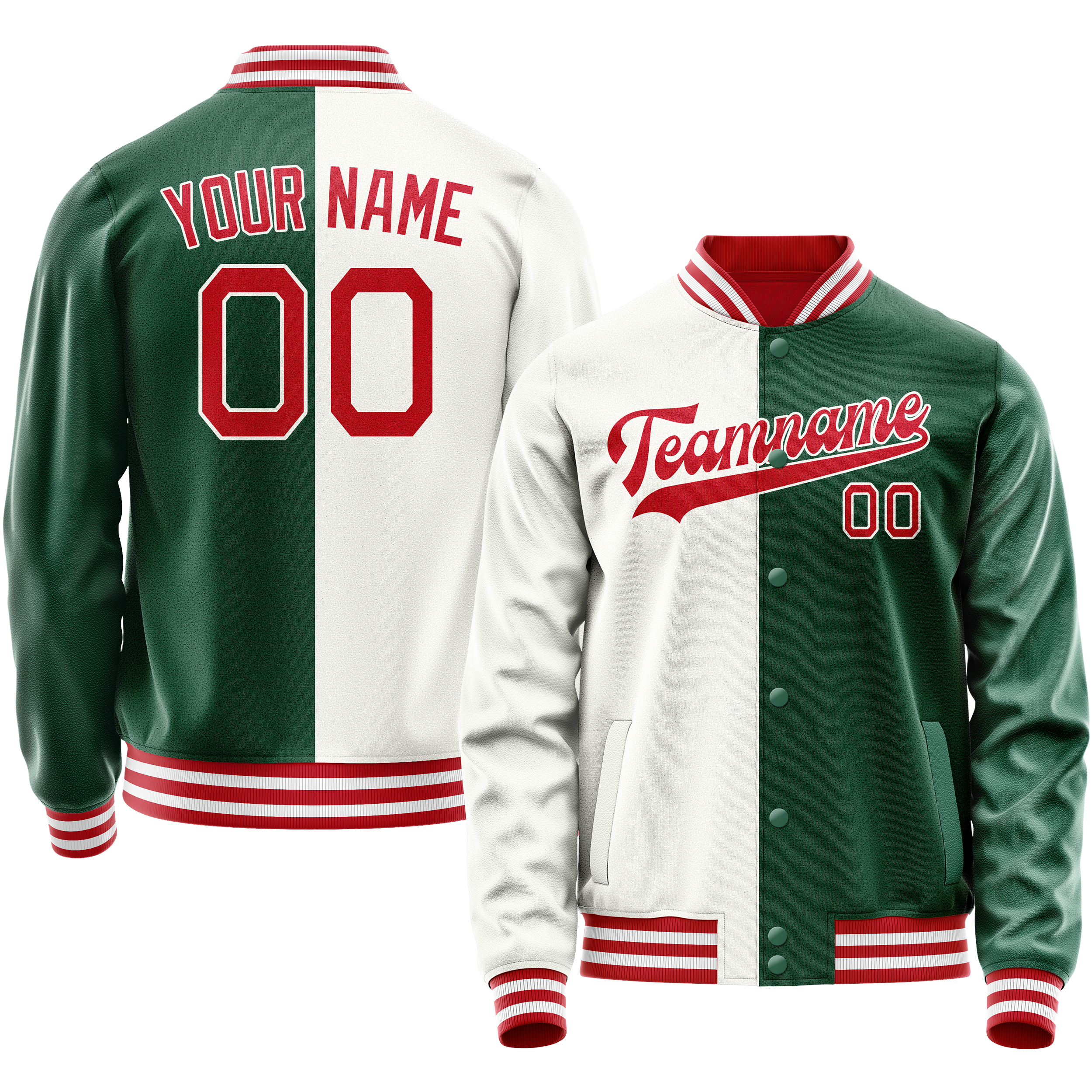 Veste universitaire personnalisée verte et blanche bicolore