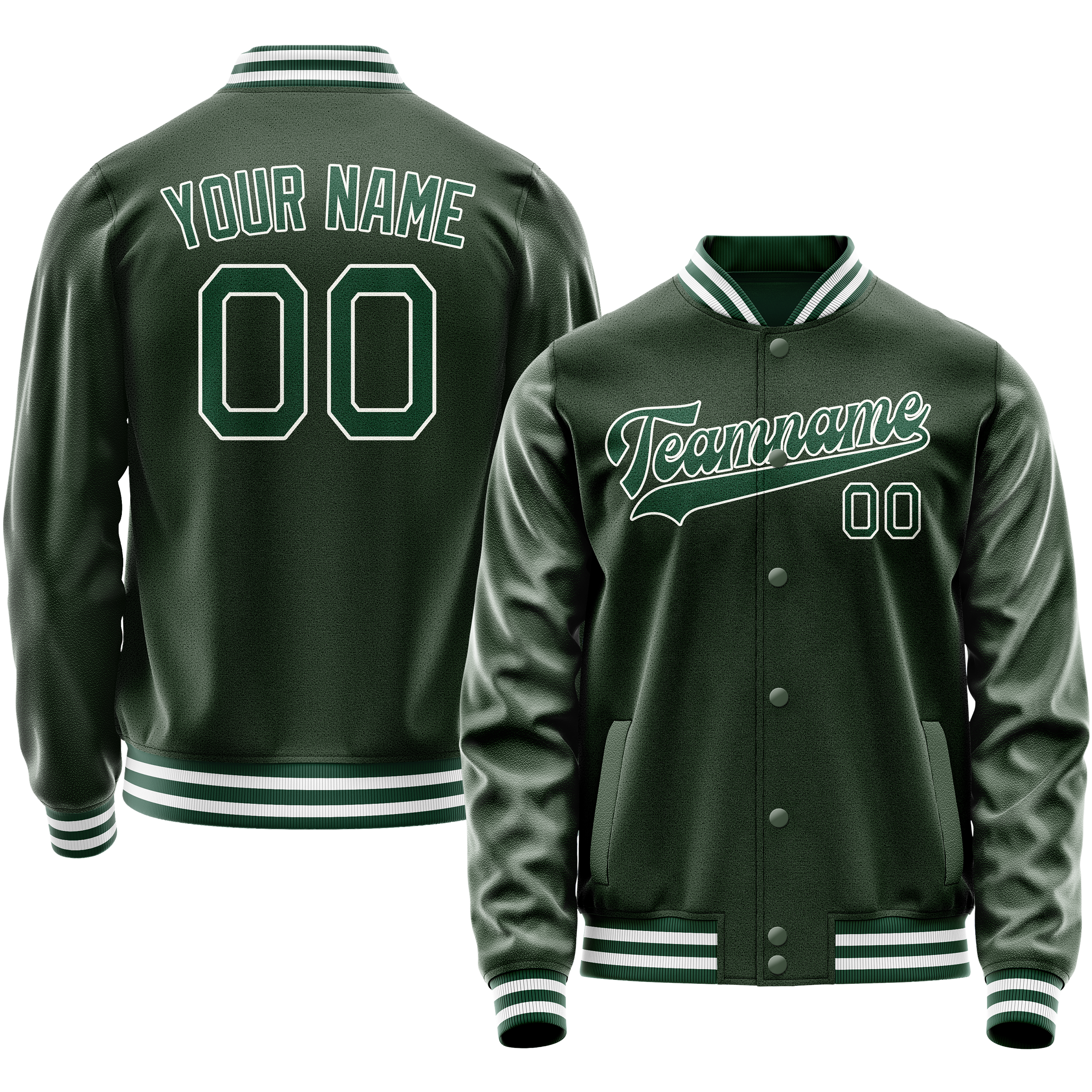 Veste universitaire personnalisée verte et blanche unie