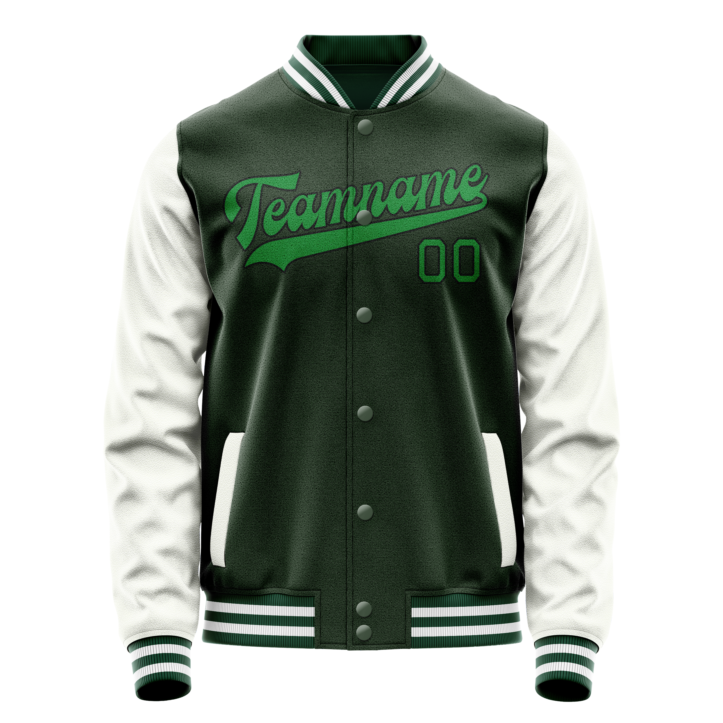Veste universitaire personnalisée verte et blanche unie