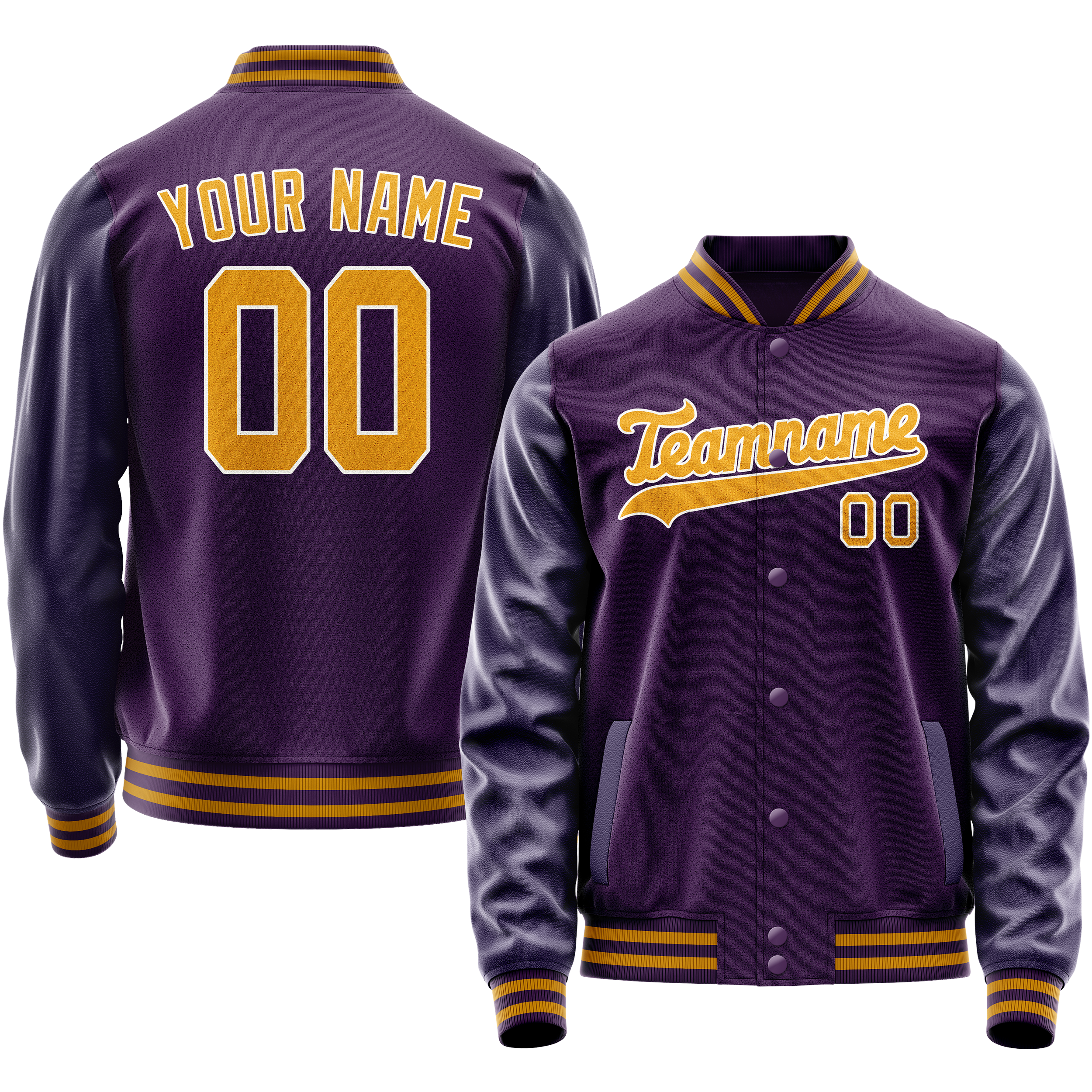 Veste universitaire personnalisée violette et dorée unie