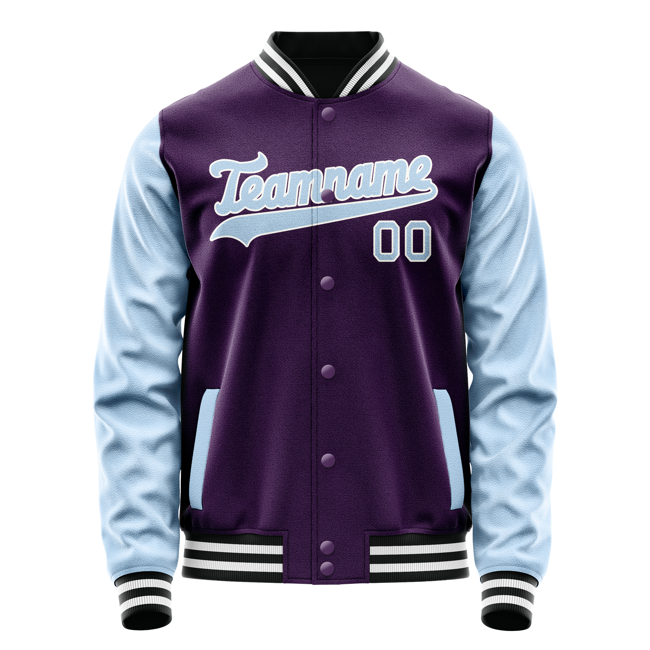 Veste universitaire personnalisée violette et bleu clair unie