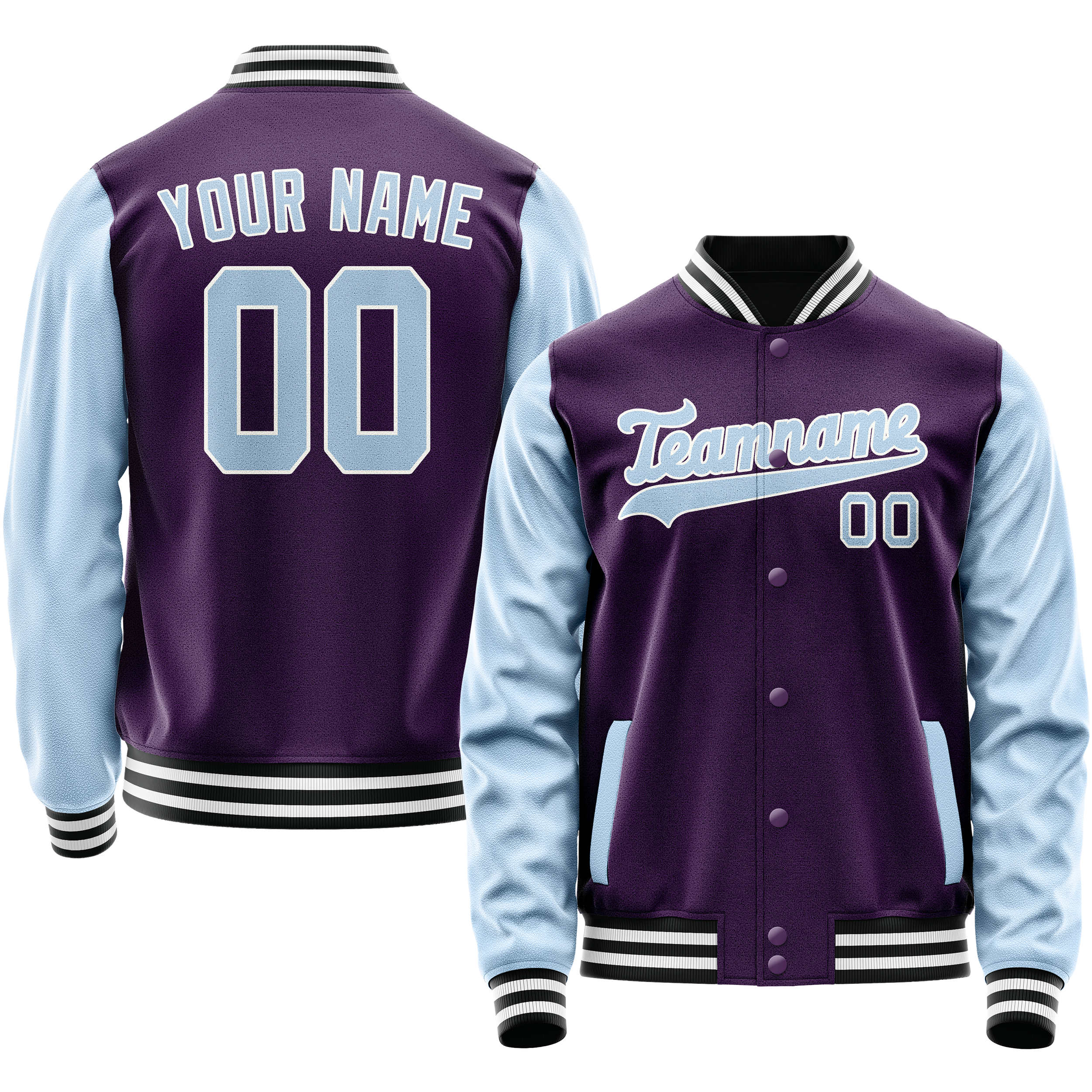 Veste universitaire personnalisée violette et bleu clair unie