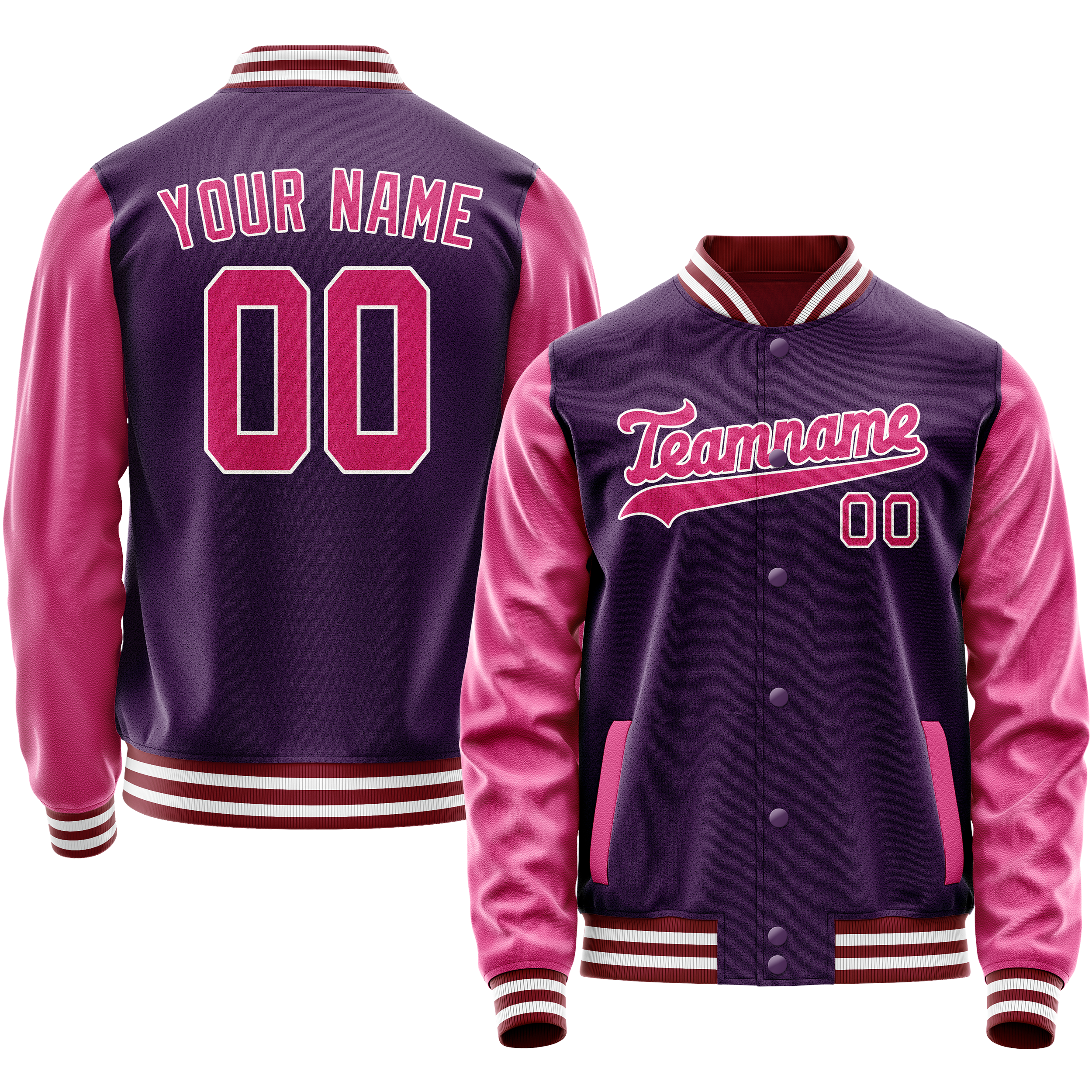 Veste universitaire personnalisée violette et rose unie