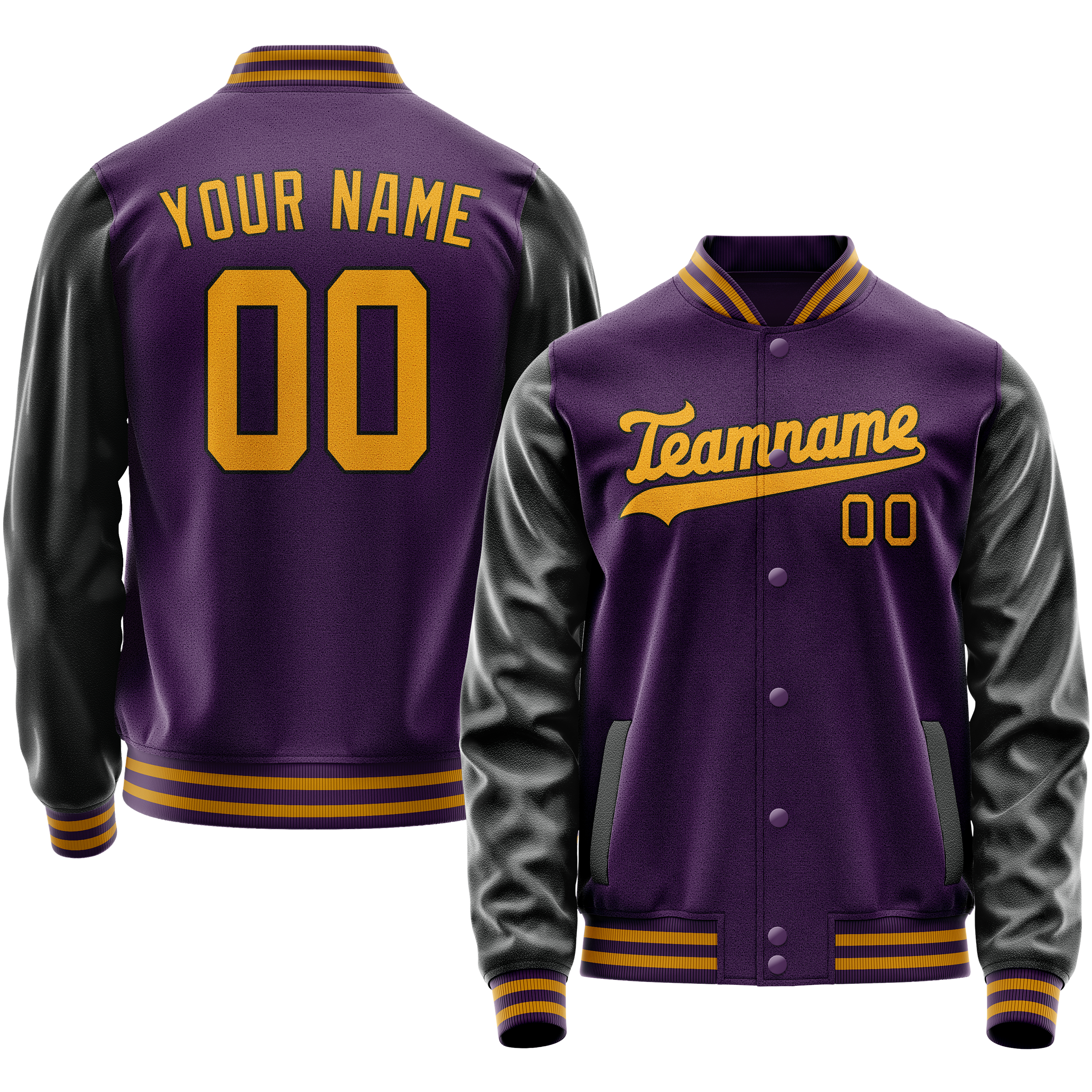 Veste universitaire personnalisée violette et noire unie