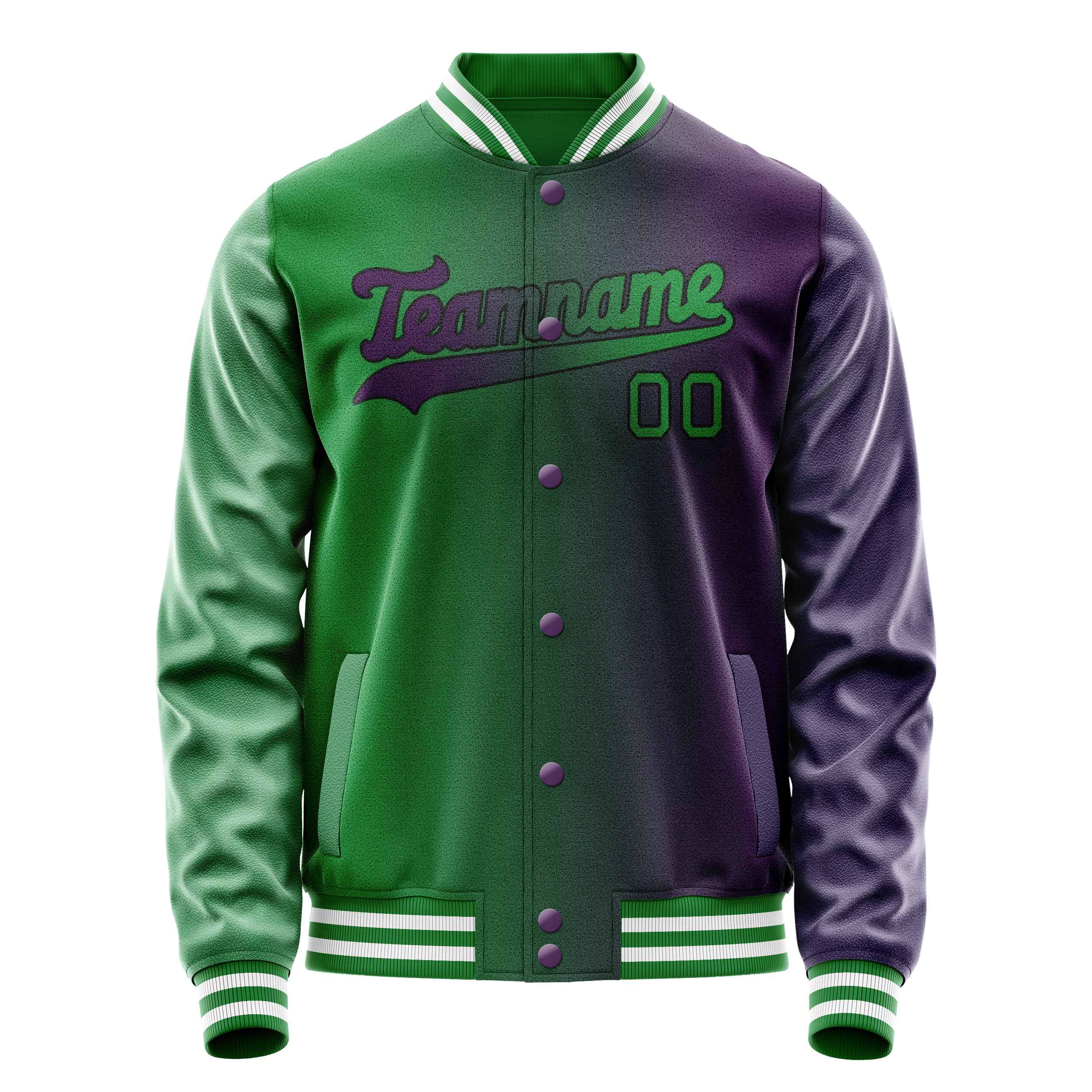 Veste universitaire personnalisée à dégradé violet-vert