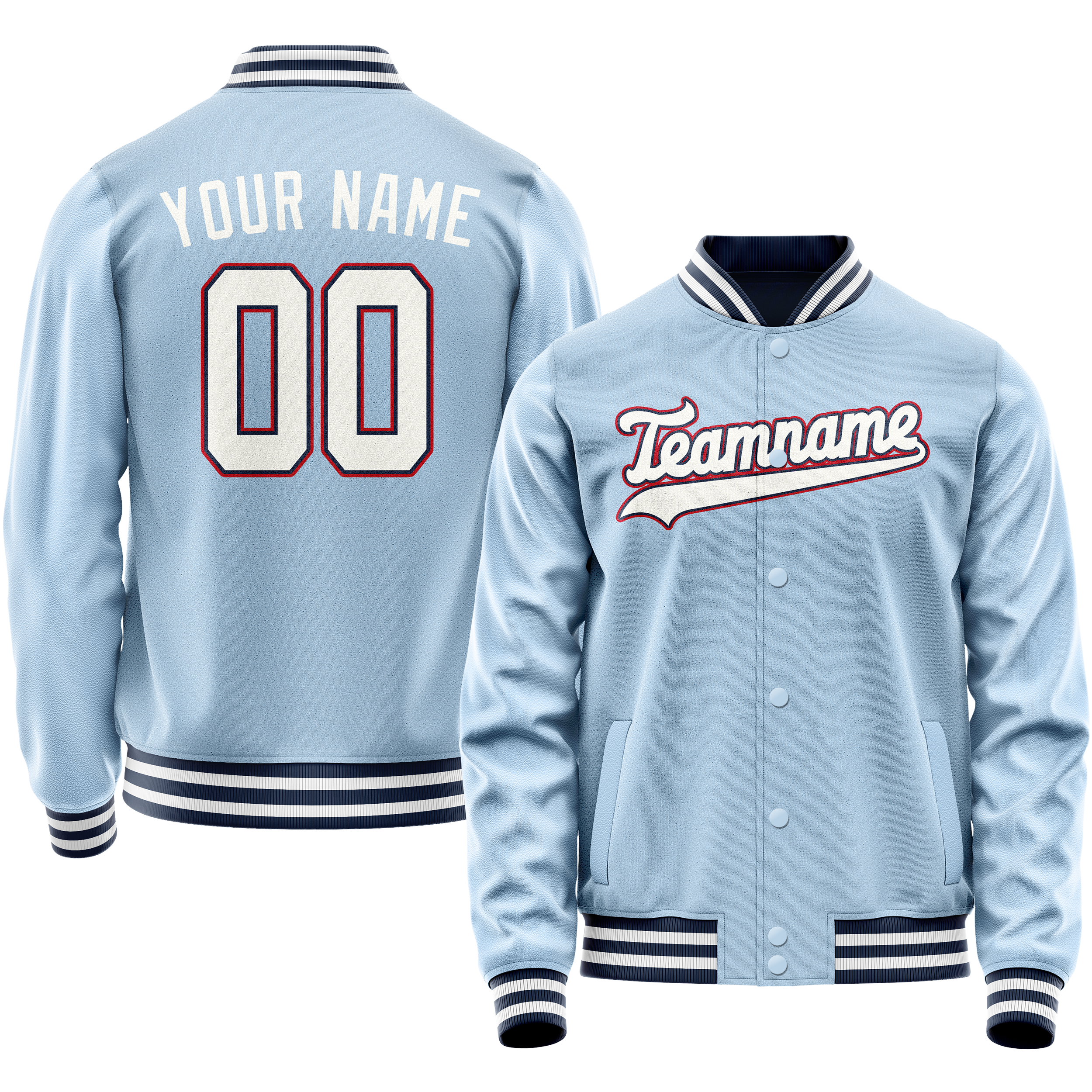 Veste universitaire personnalisée bleu clair et blanche unie