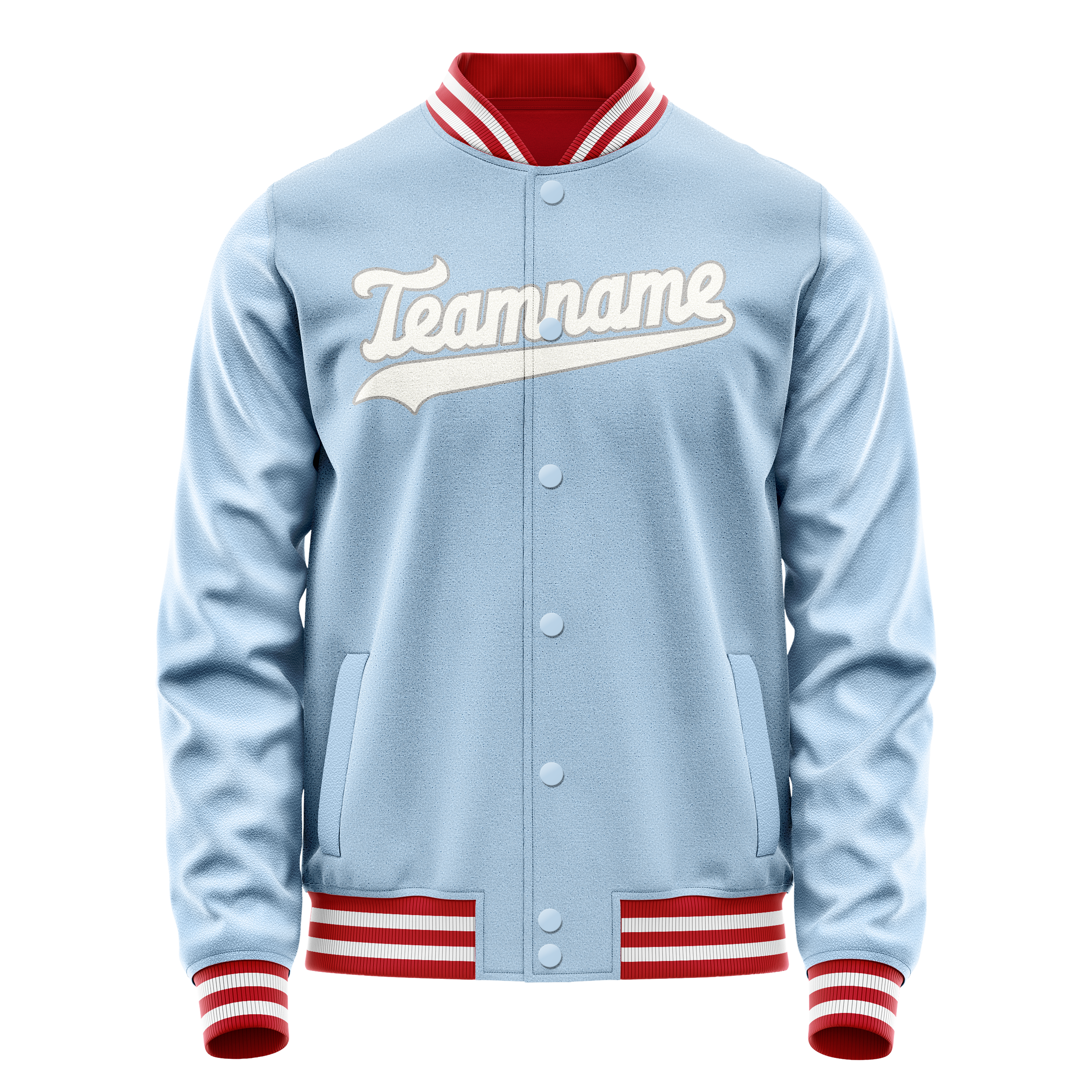 Veste universitaire personnalisée bleu clair et blanche unie