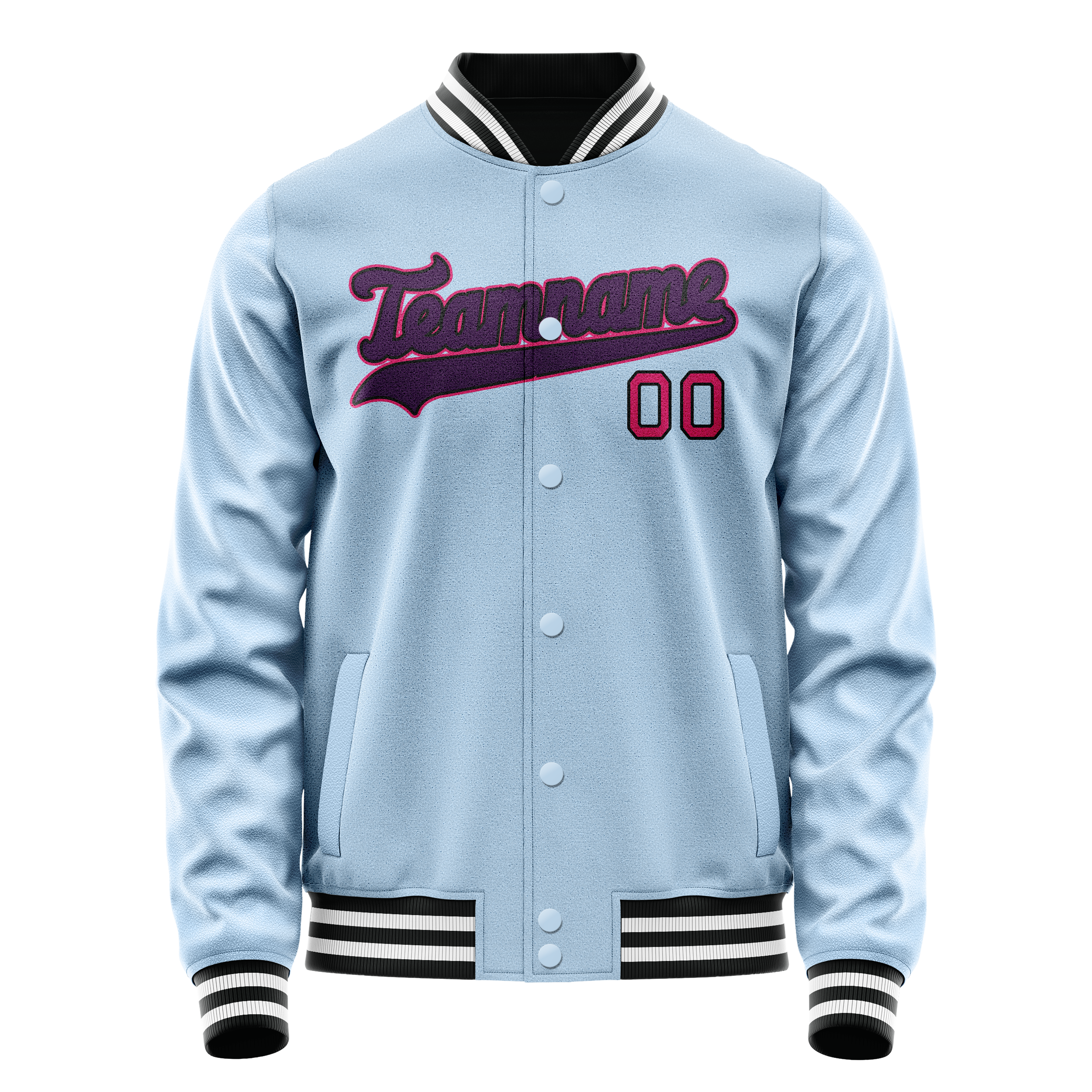 Veste universitaire personnalisée bleu clair et violet uni