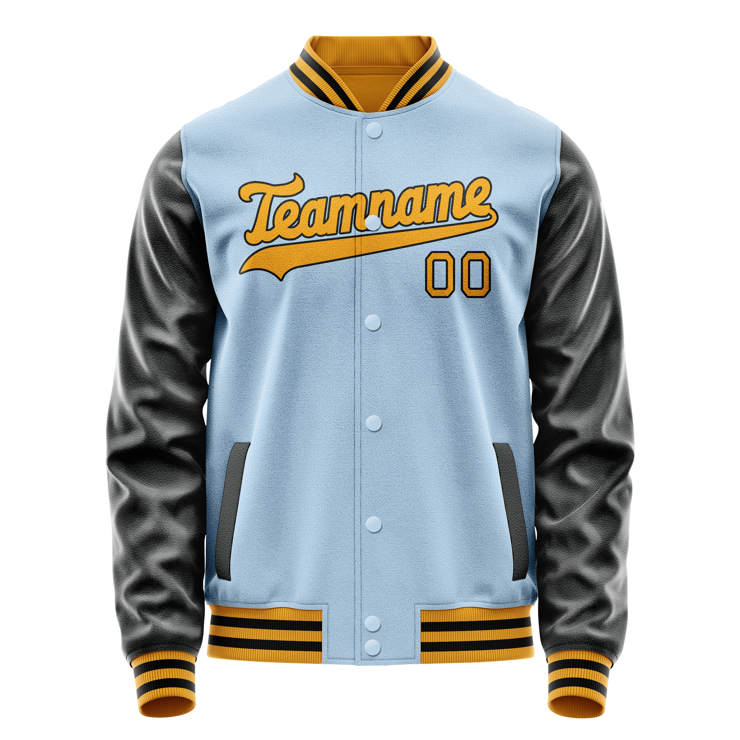 Veste universitaire personnalisée bleu clair et noire unie