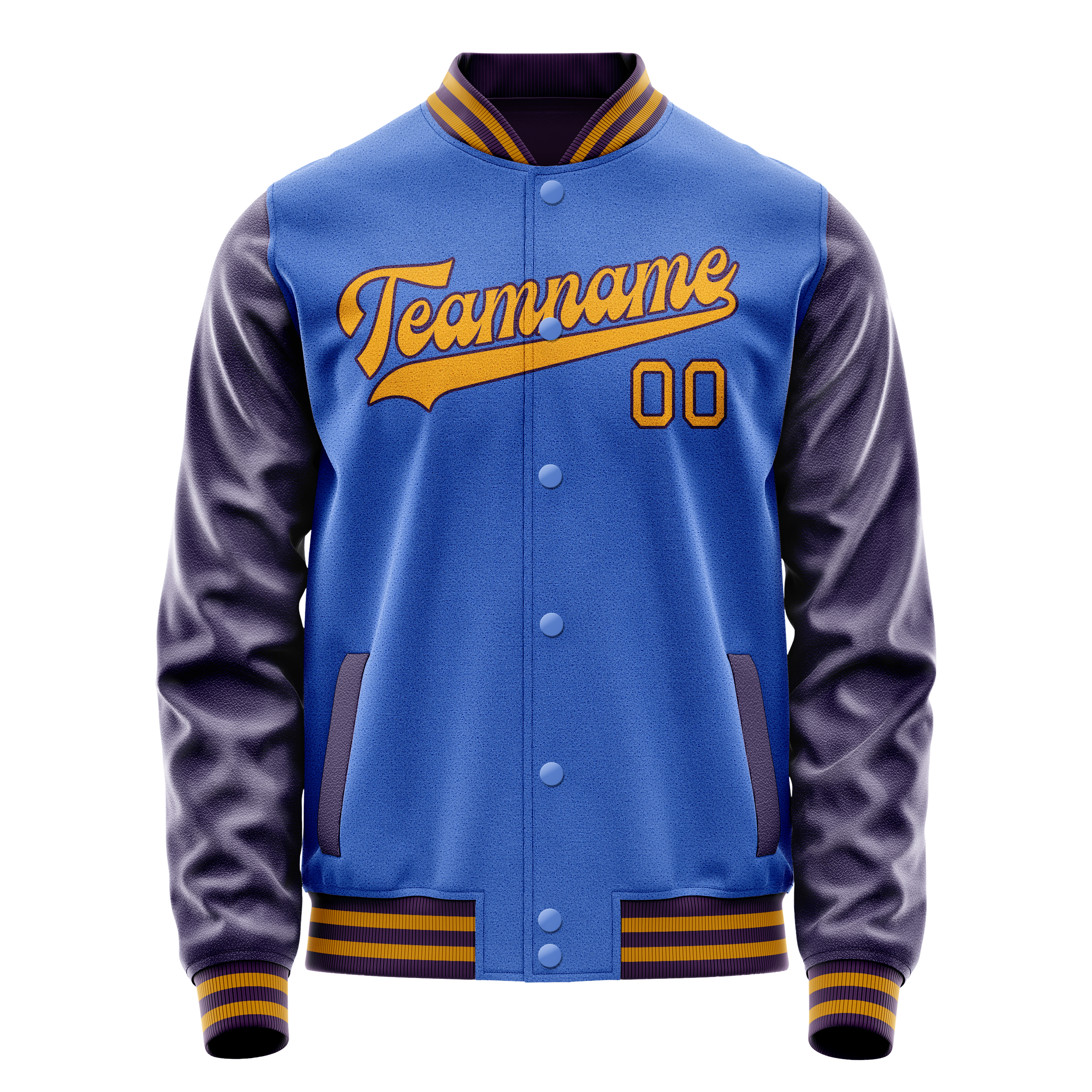 Veste universitaire personnalisée bleu ciel et violet uni