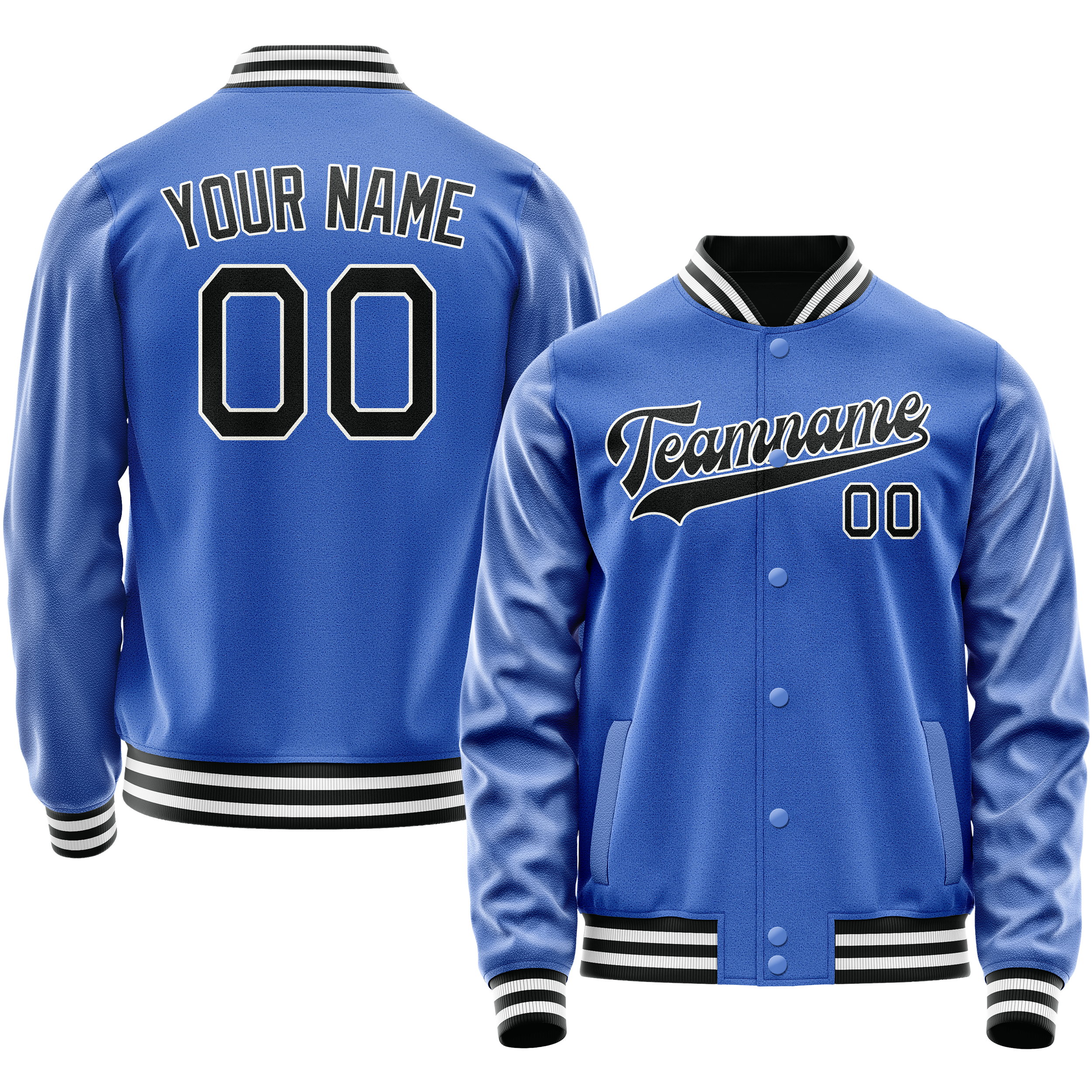 Veste universitaire personnalisée bleu ciel et noire unie