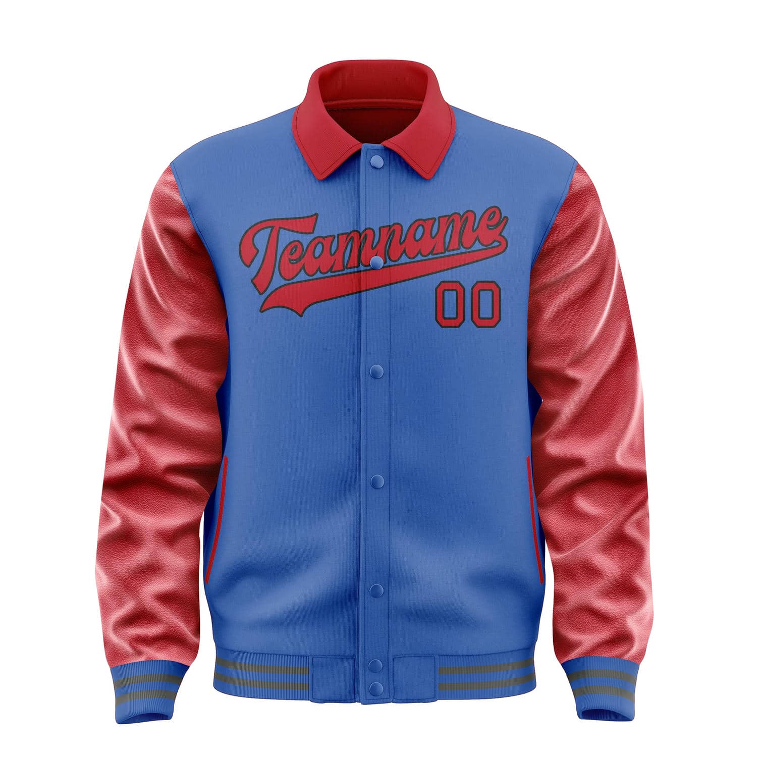 Veste personnalisée bleu ciel et rouge