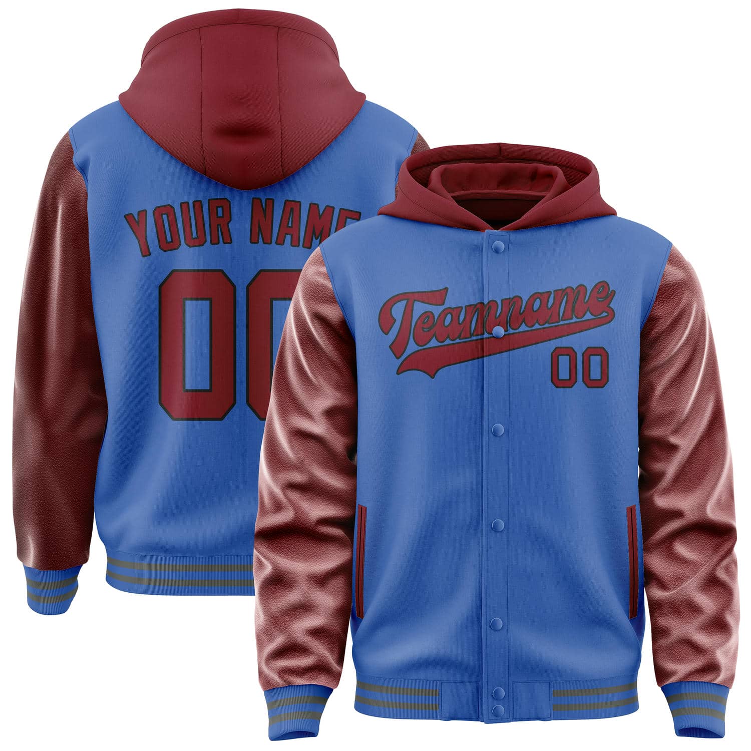 Veste personnalisée bleu ciel et rouge cramoisi