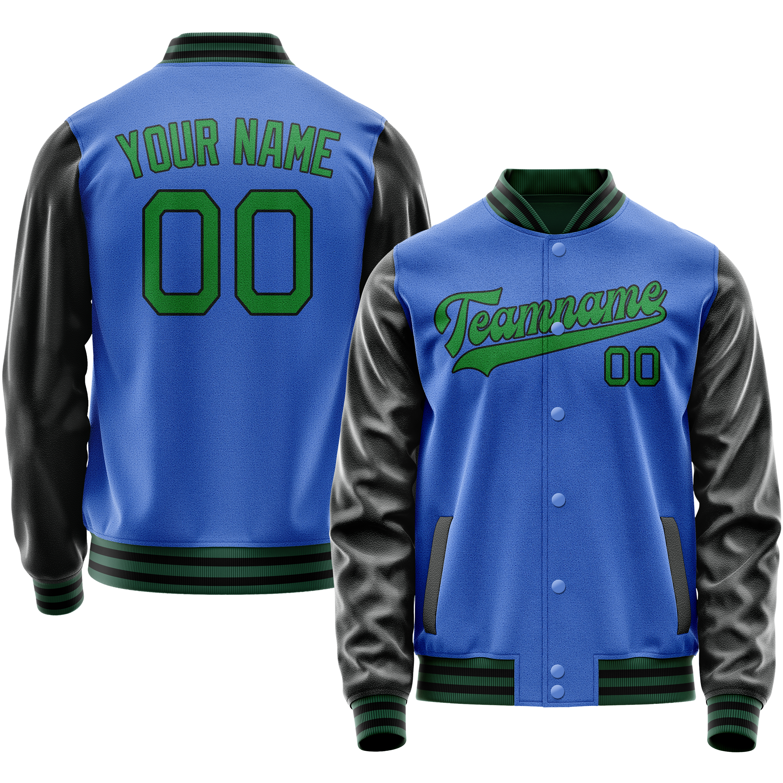 Veste universitaire personnalisée bleu ciel et vert fluo uni