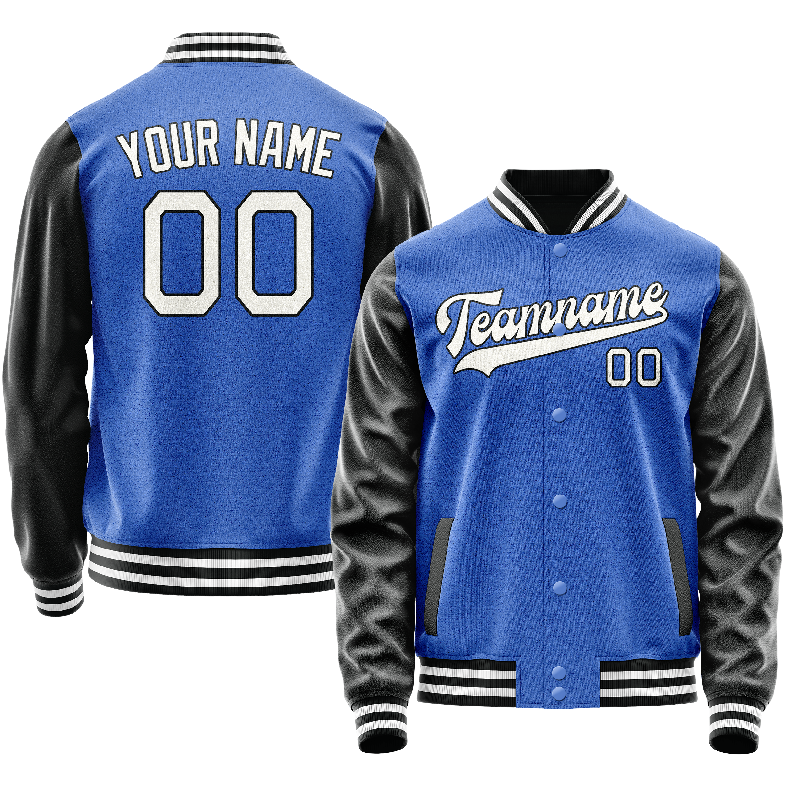 Veste universitaire personnalisée bleu ciel et blanche unie