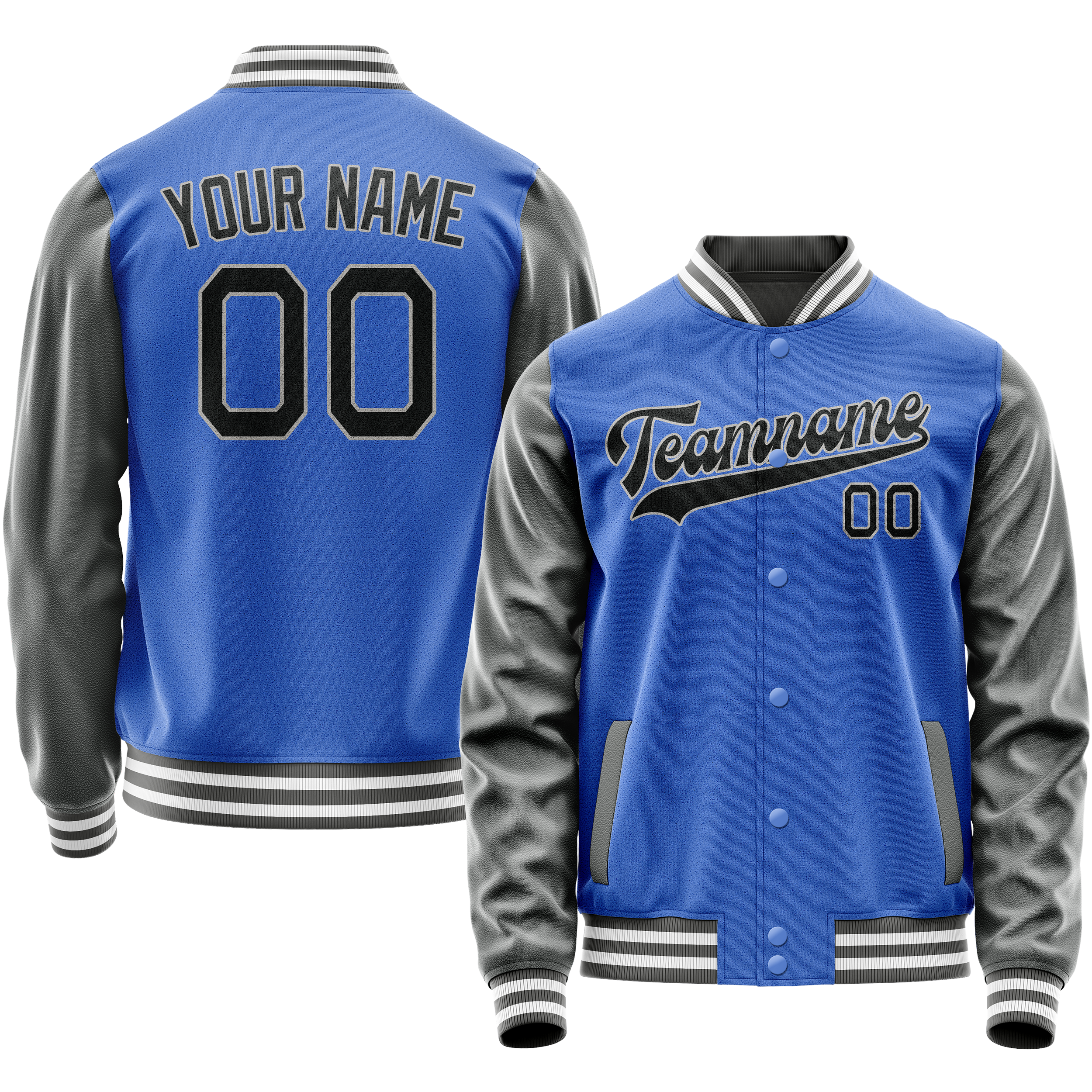 Veste universitaire personnalisée bleu ciel et gris uni