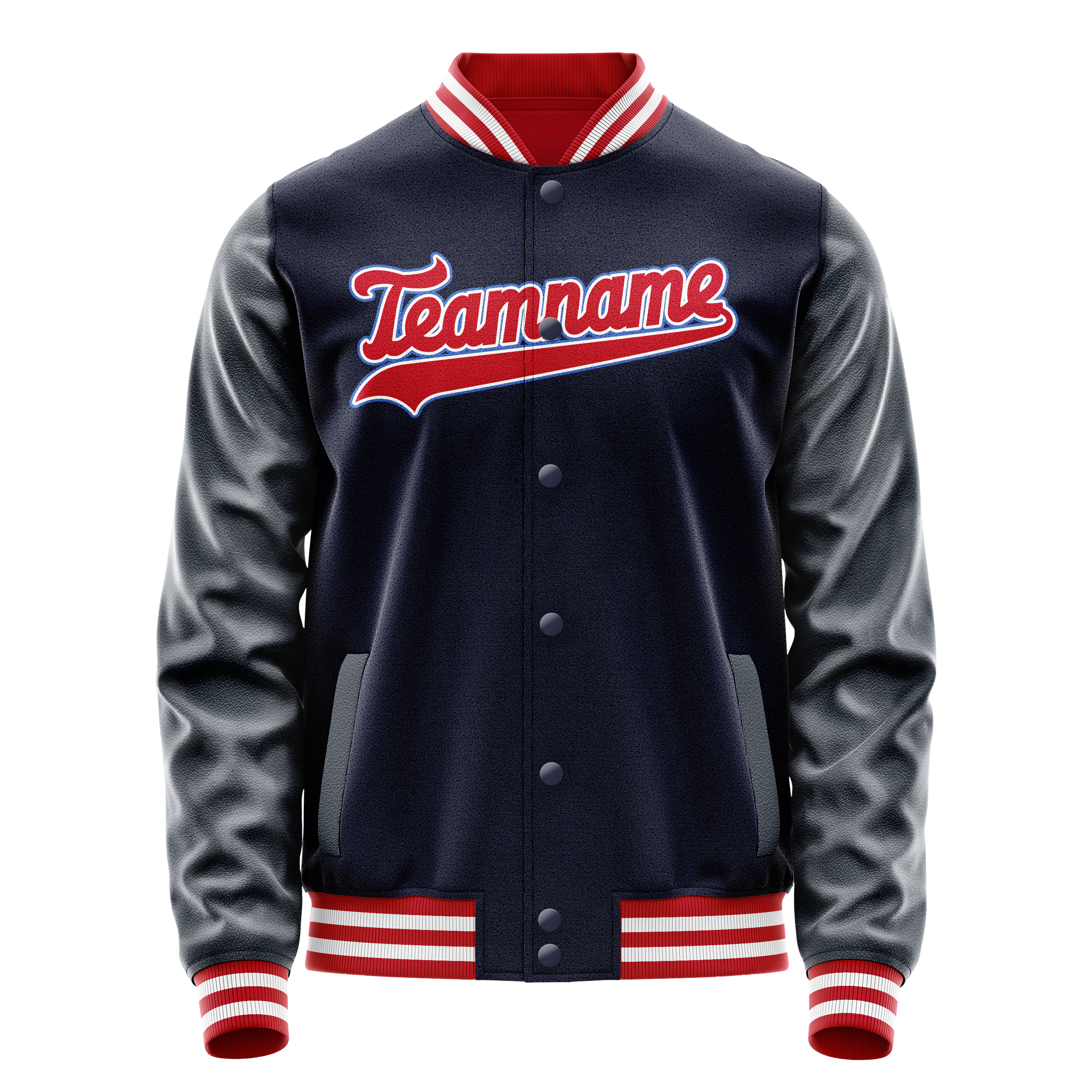 Veste universitaire personnalisée bleu marine et rouge unie