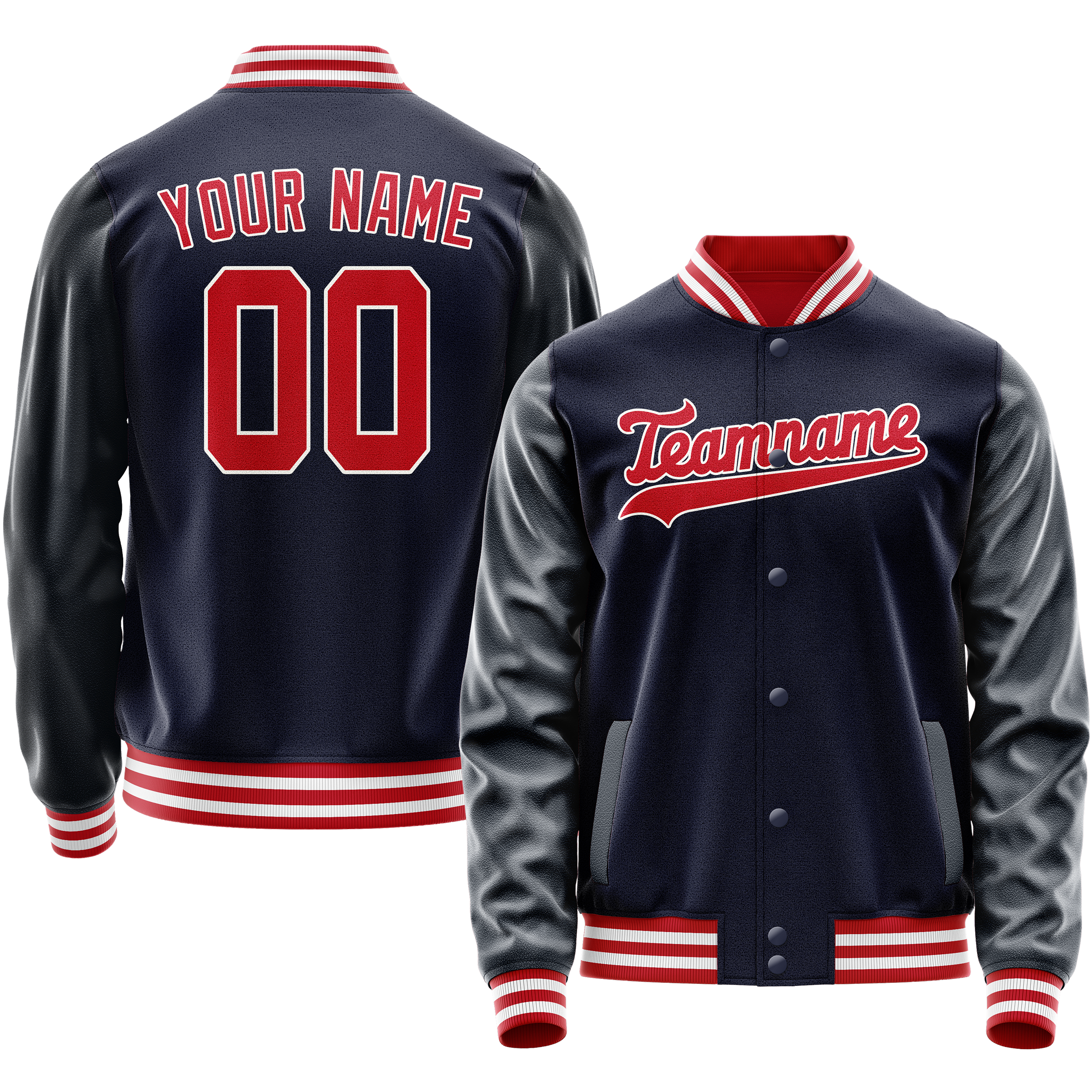 Veste universitaire personnalisée bleu marine et rouge unie