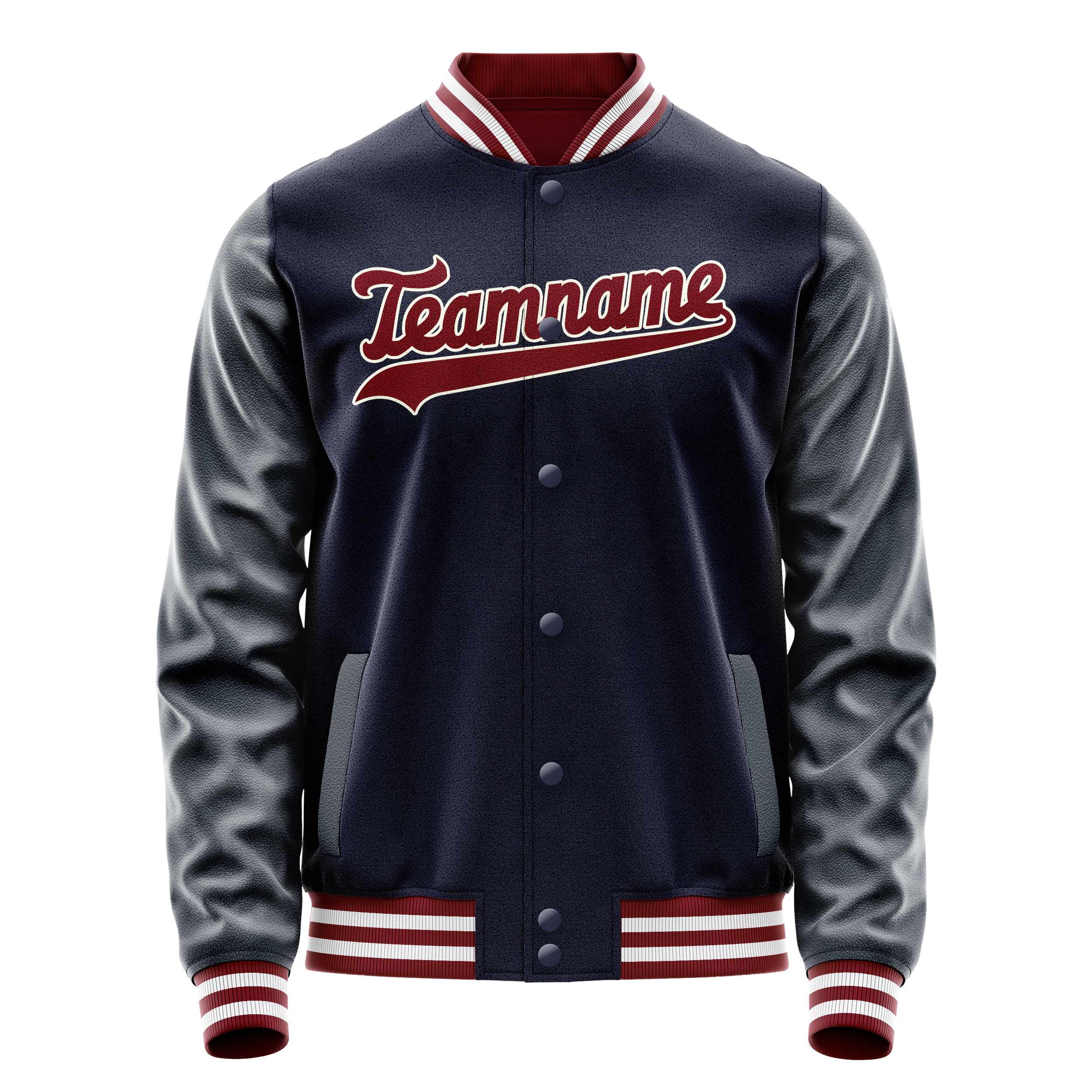 Veste universitaire personnalisée bleu marine et cramoisi unie