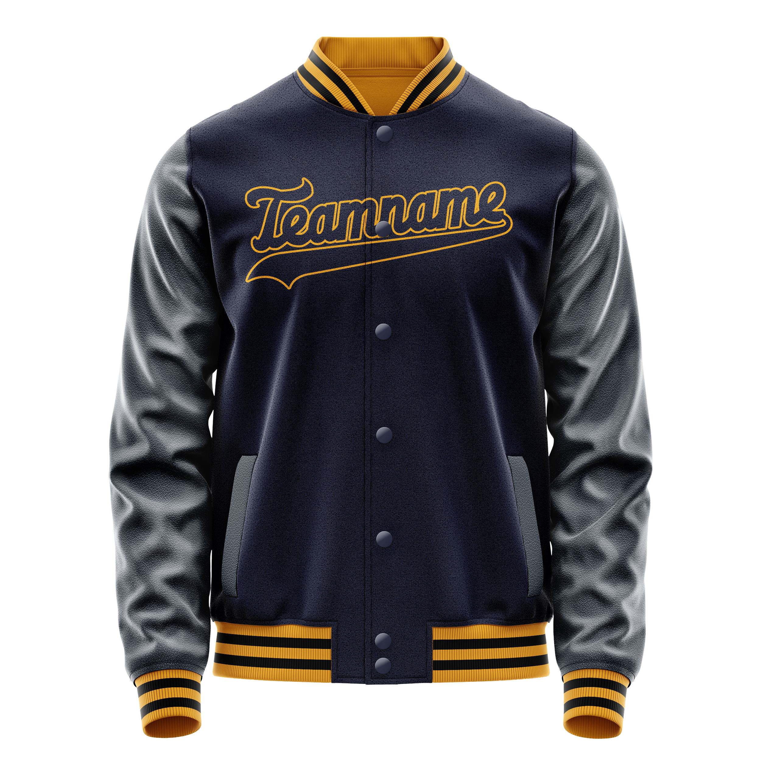 Veste universitaire personnalisée bleu marine et or uni