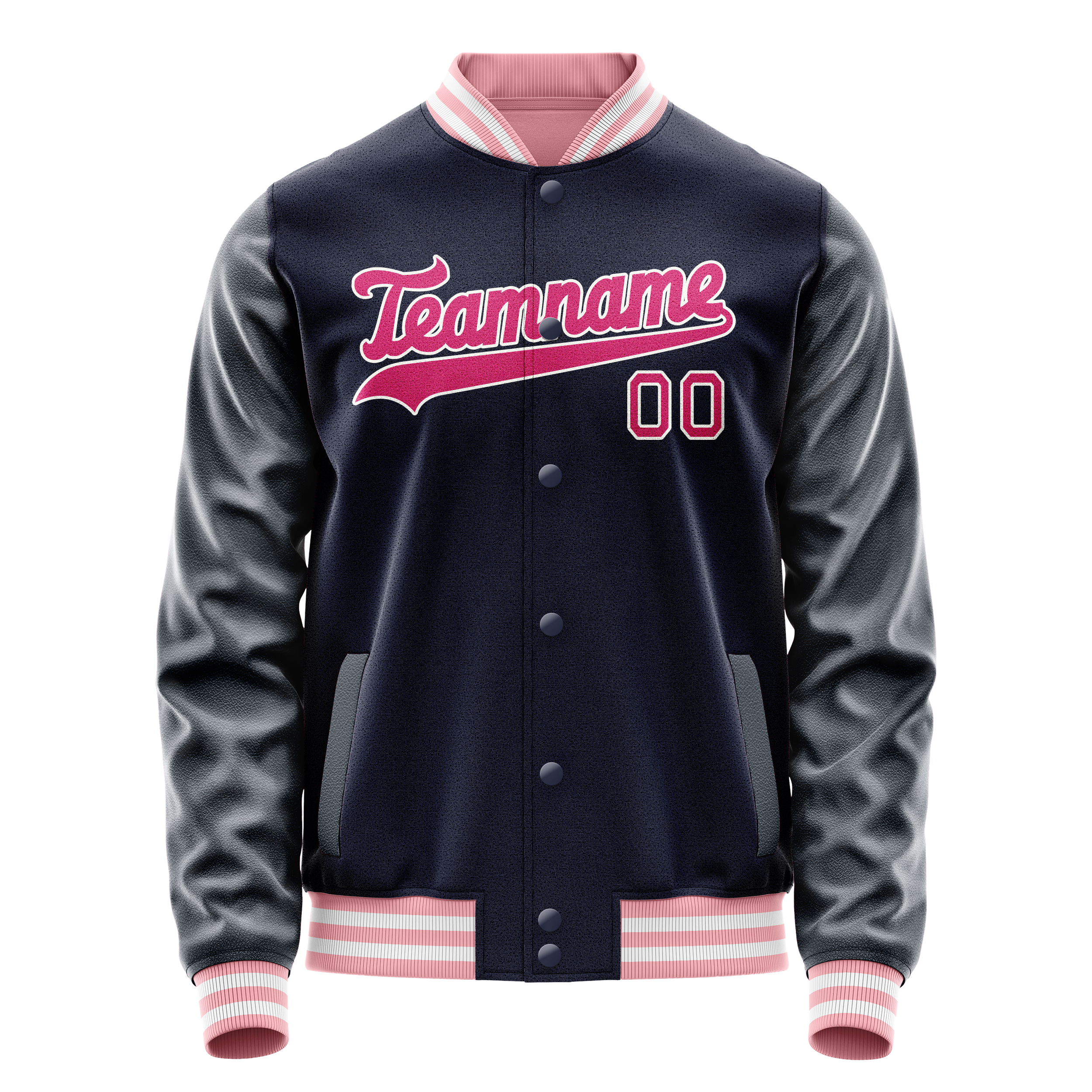 Veste universitaire personnalisée bleu marine et rose unie