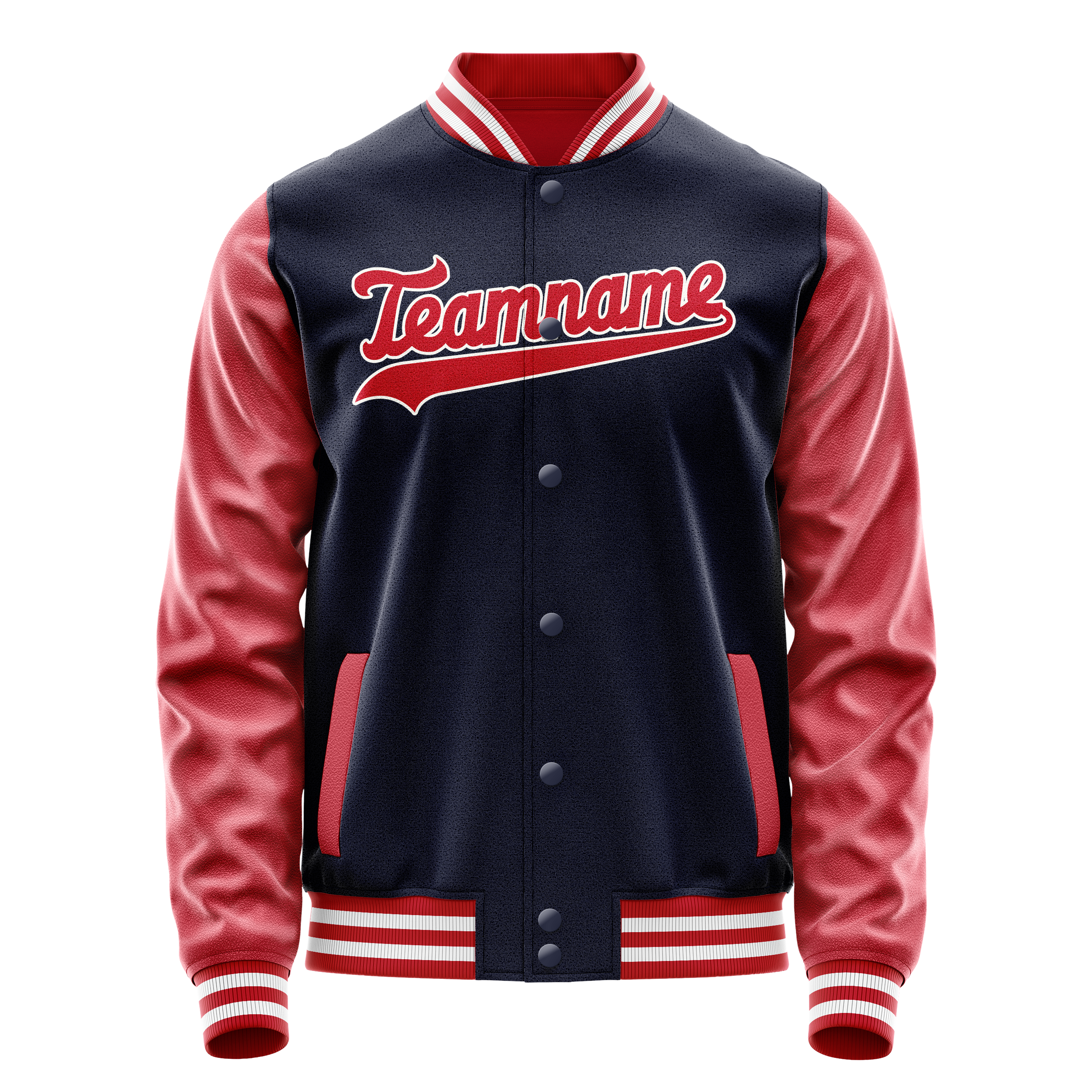 Veste universitaire personnalisée bleu marine et rouge unie