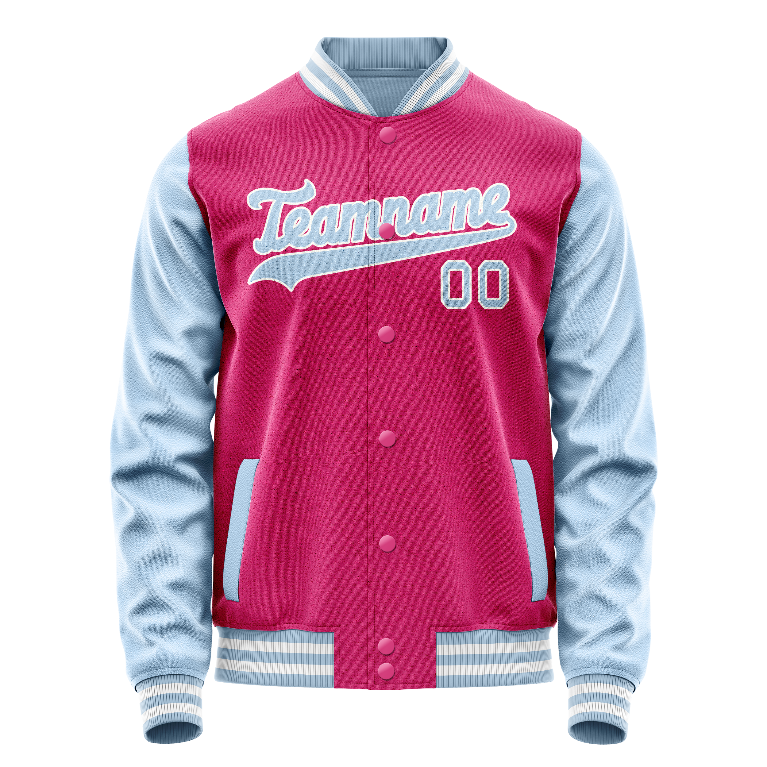 Veste universitaire personnalisée rose et bleu clair unie