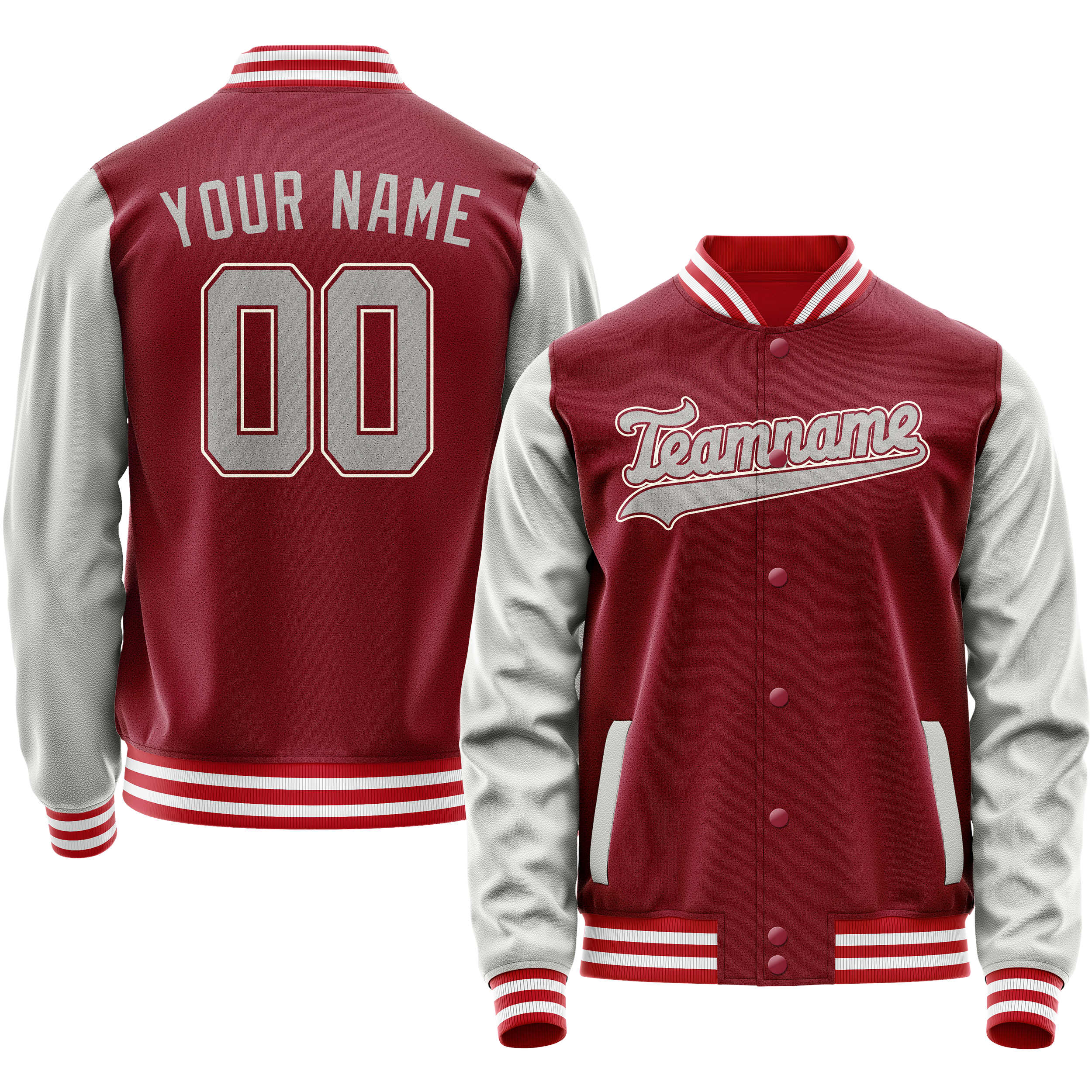 Veste universitaire personnalisée rouge cramoisi et grise unie