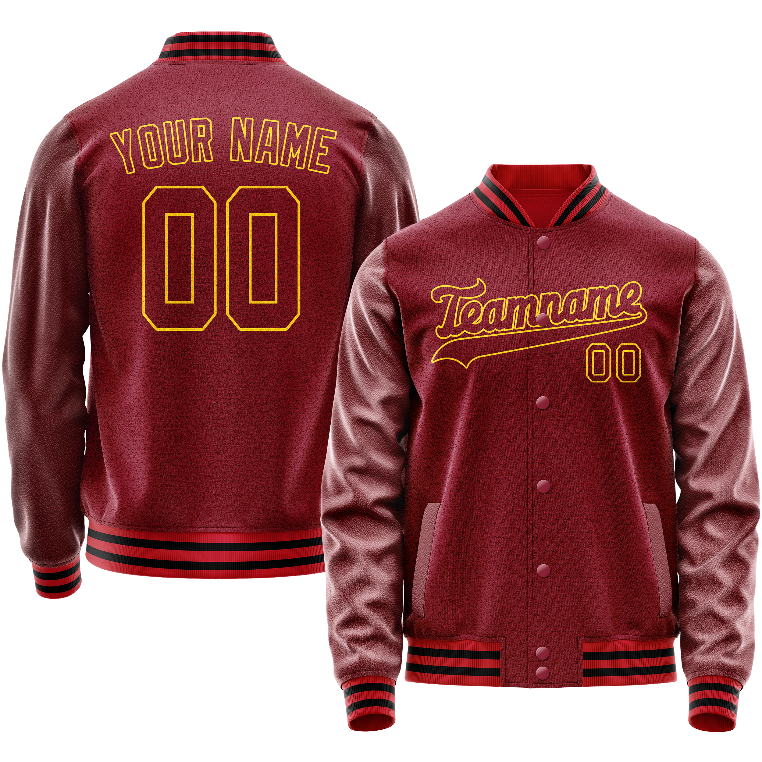 Veste universitaire personnalisée rouge carmin et or unie