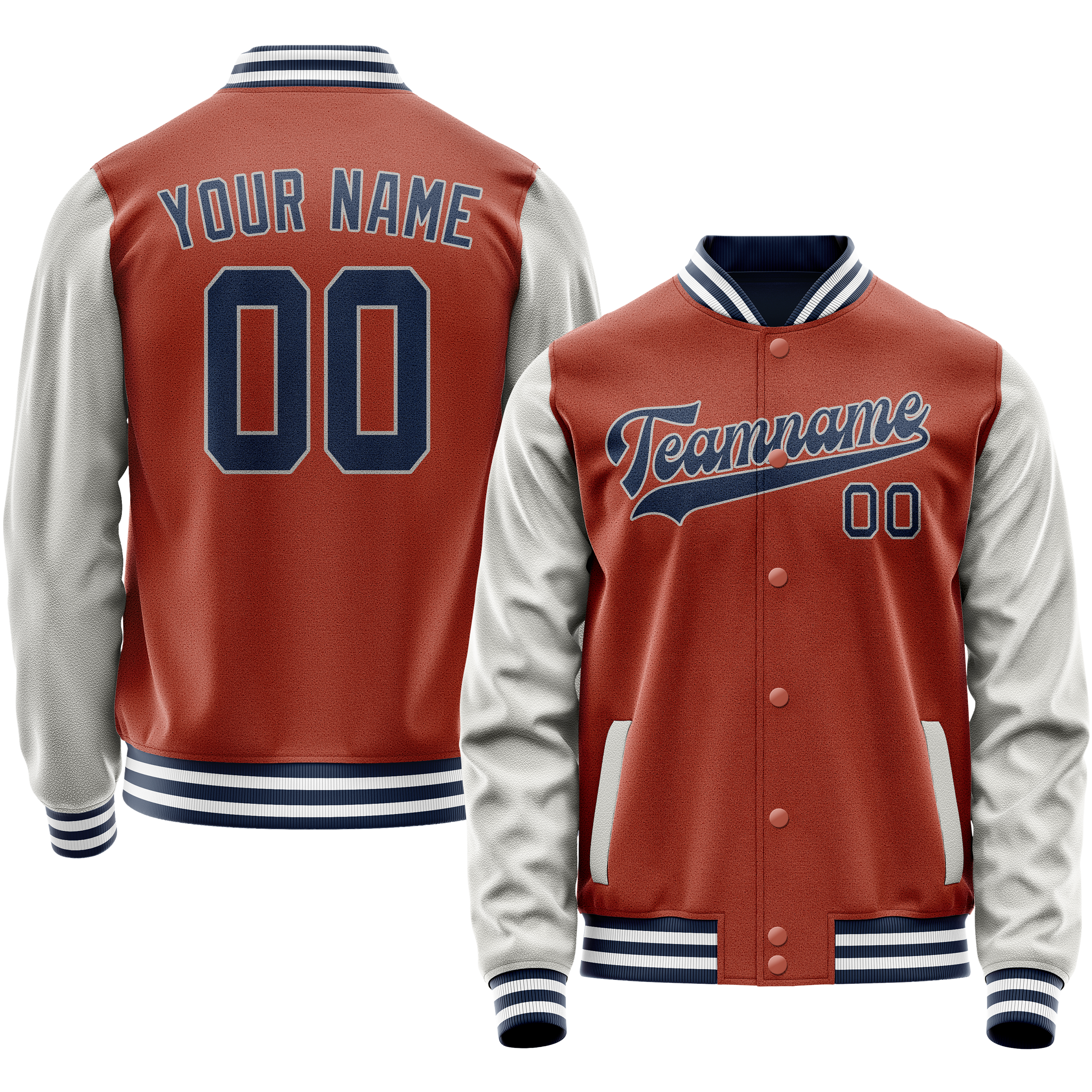 Custom Coral Red Gray Solid Color Varsity Letterman Jacket