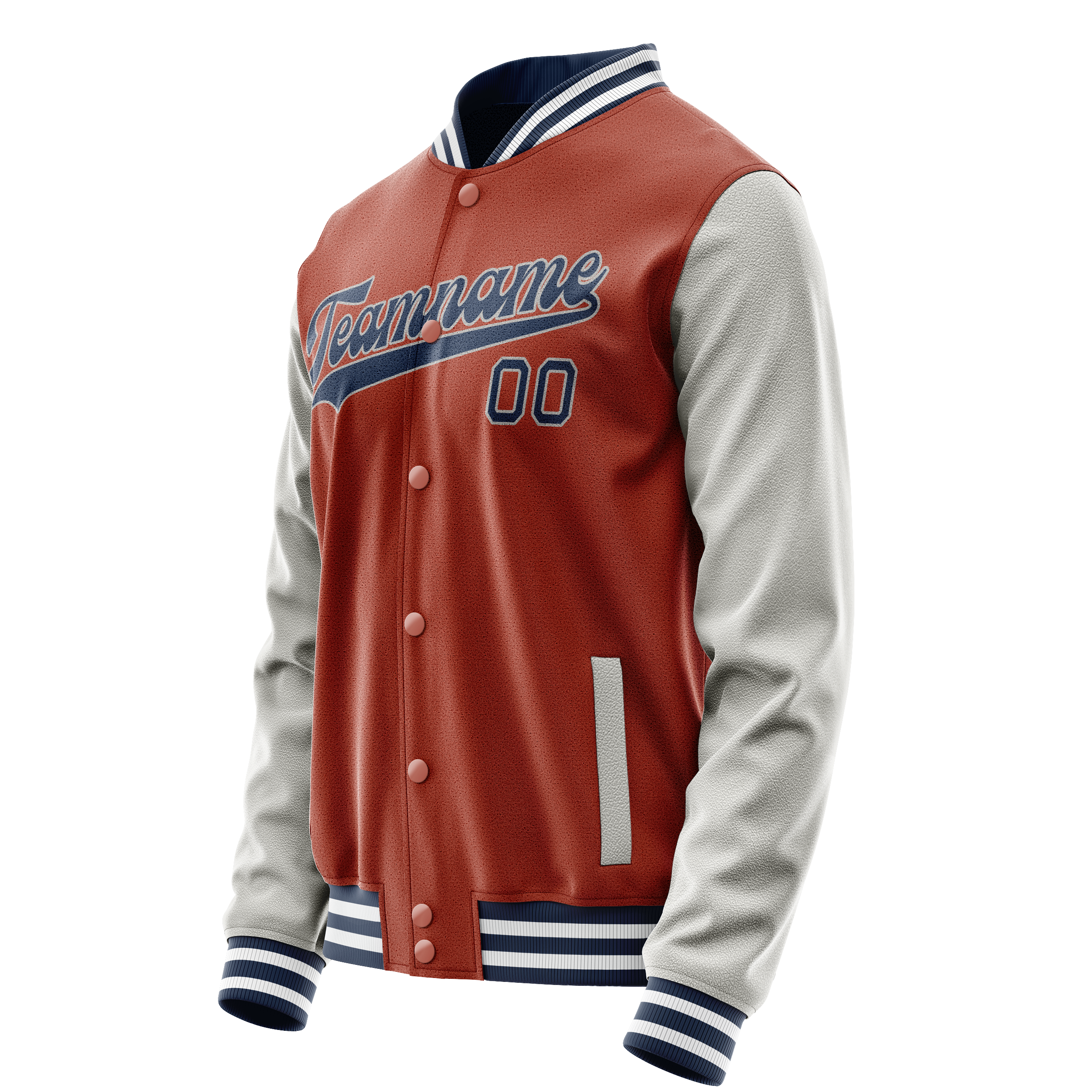 Custom Coral Red Gray Solid Color Varsity Letterman Jacket