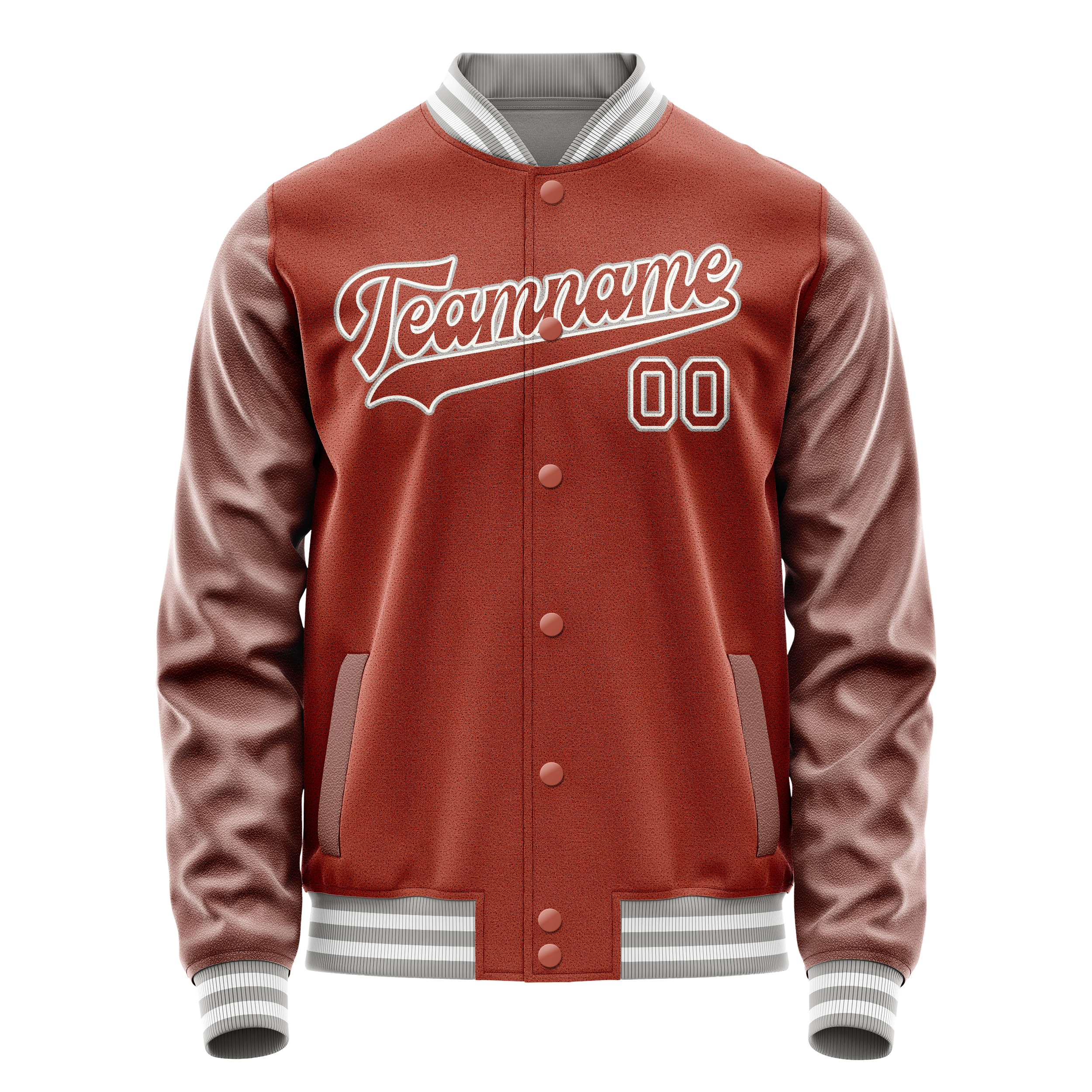 Custom Coral Red White Solid Color Varsity Letterman Jacket