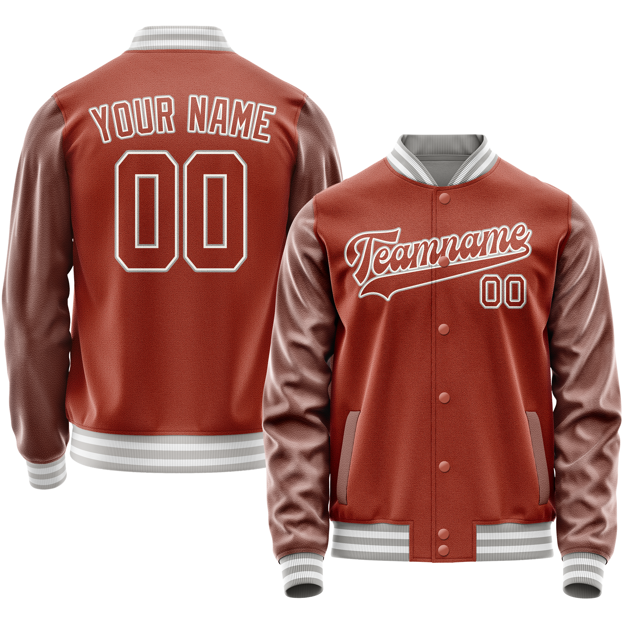 Custom Coral Red White Solid Color Varsity Letterman Jacket