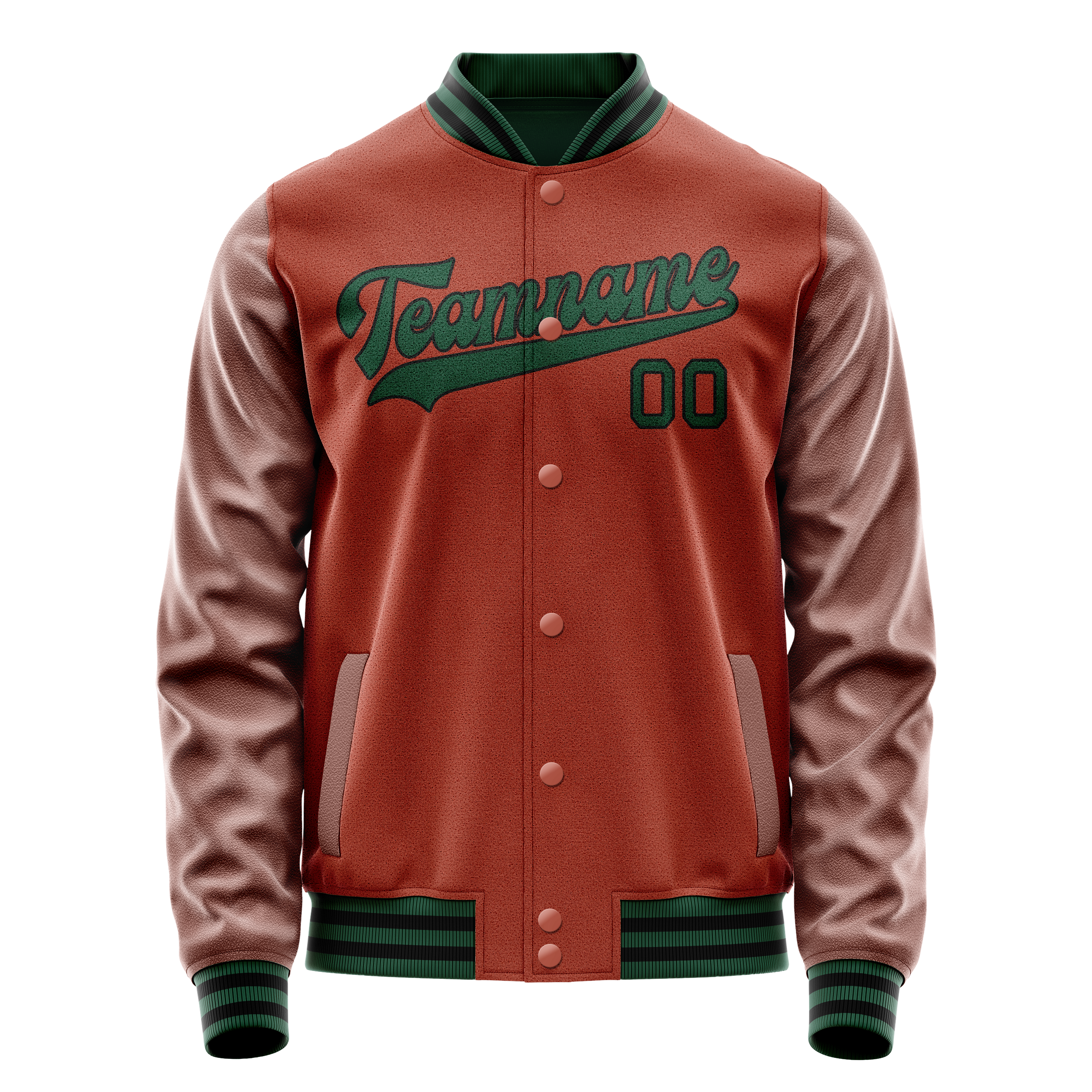 Custom Coral Red Teal Solid Color Varsity Letterman Jacket