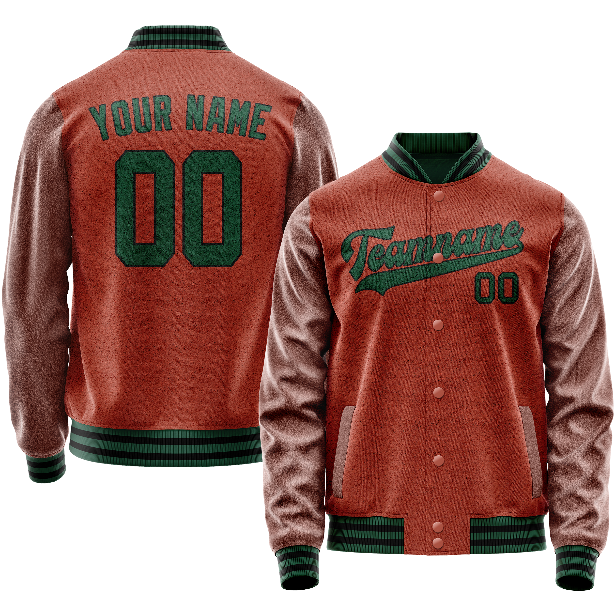 Custom Coral Red Teal Solid Color Varsity Letterman Jacket