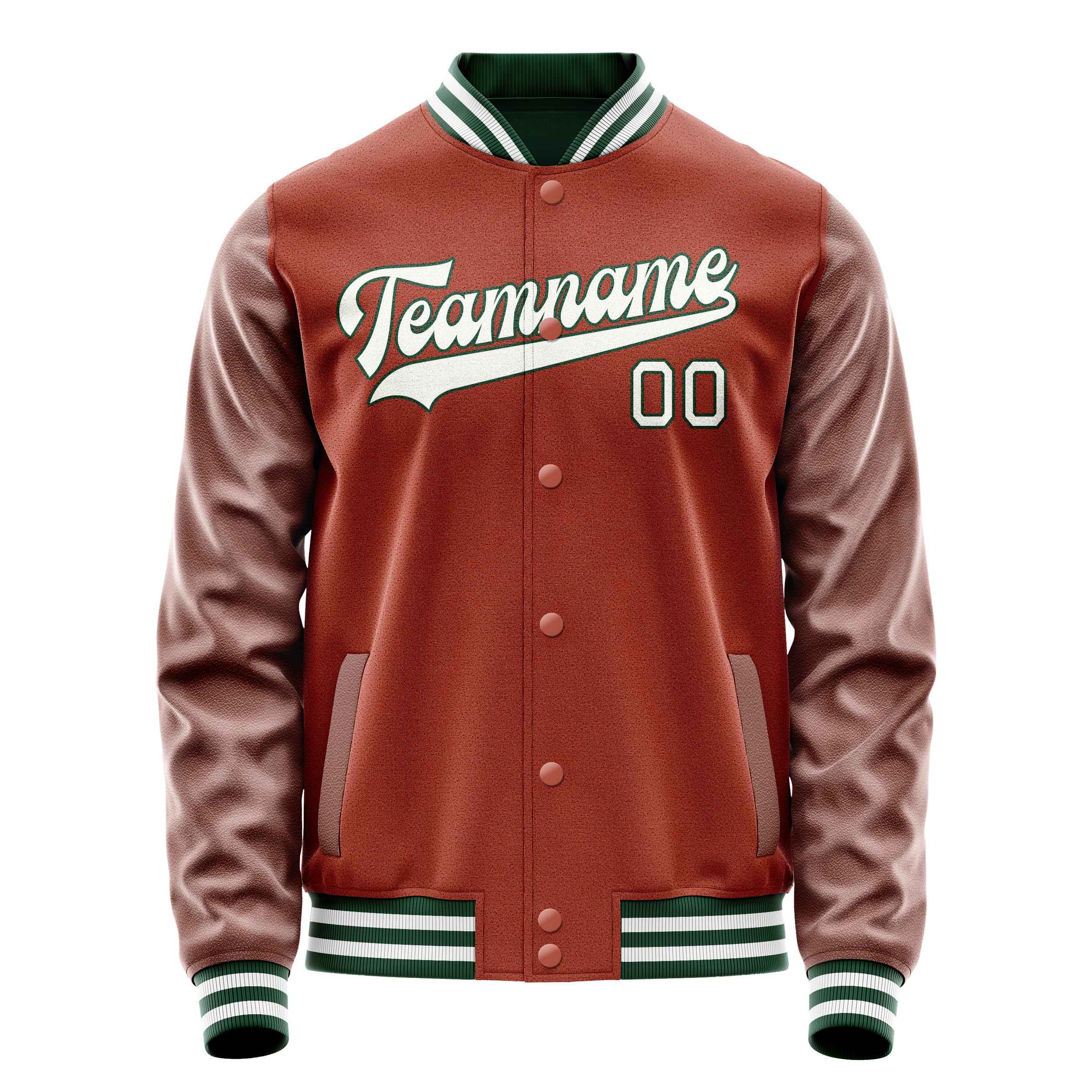 Custom Coral Red White Solid Color Varsity Letterman Jacket