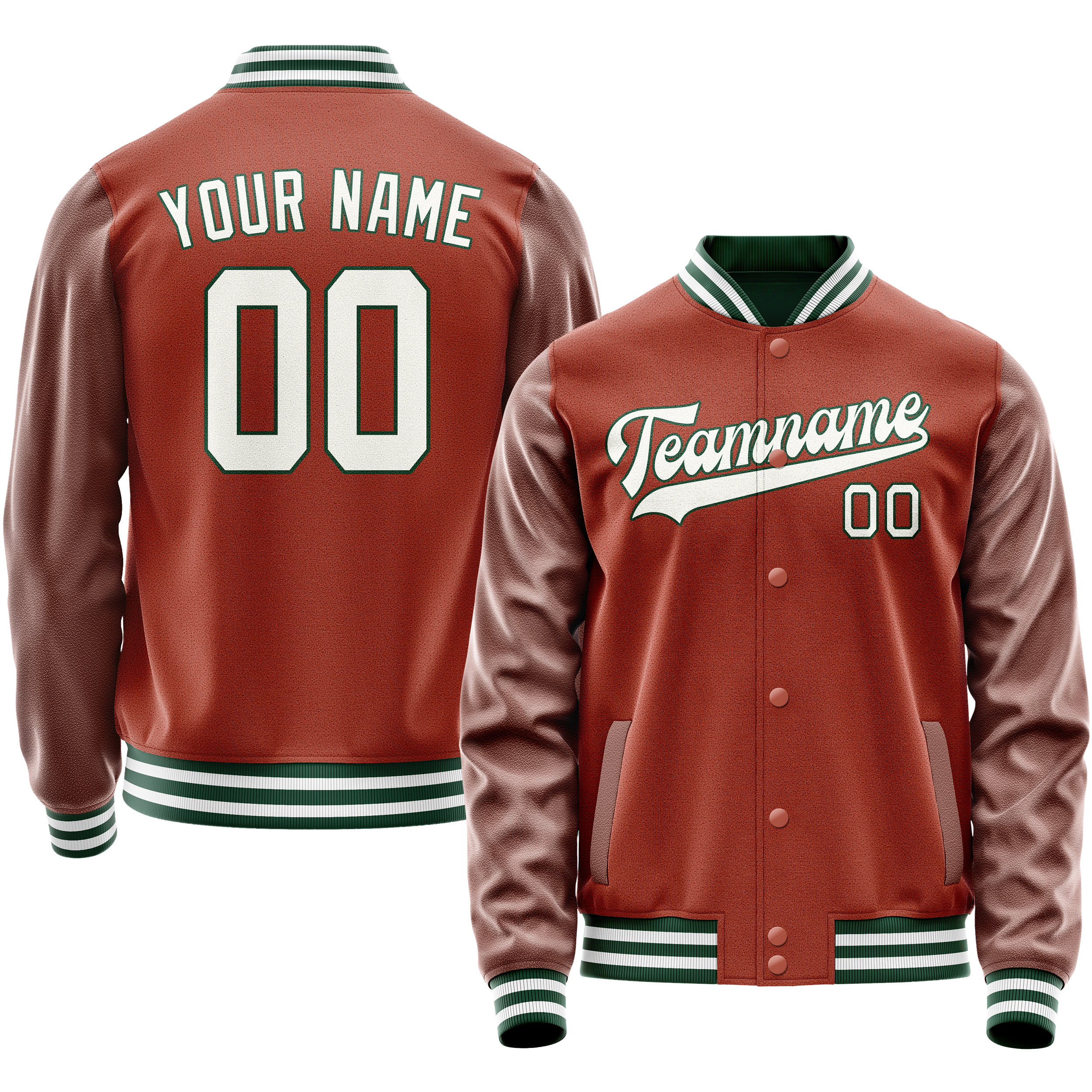 Custom Coral Red White Solid Color Varsity Letterman Jacket