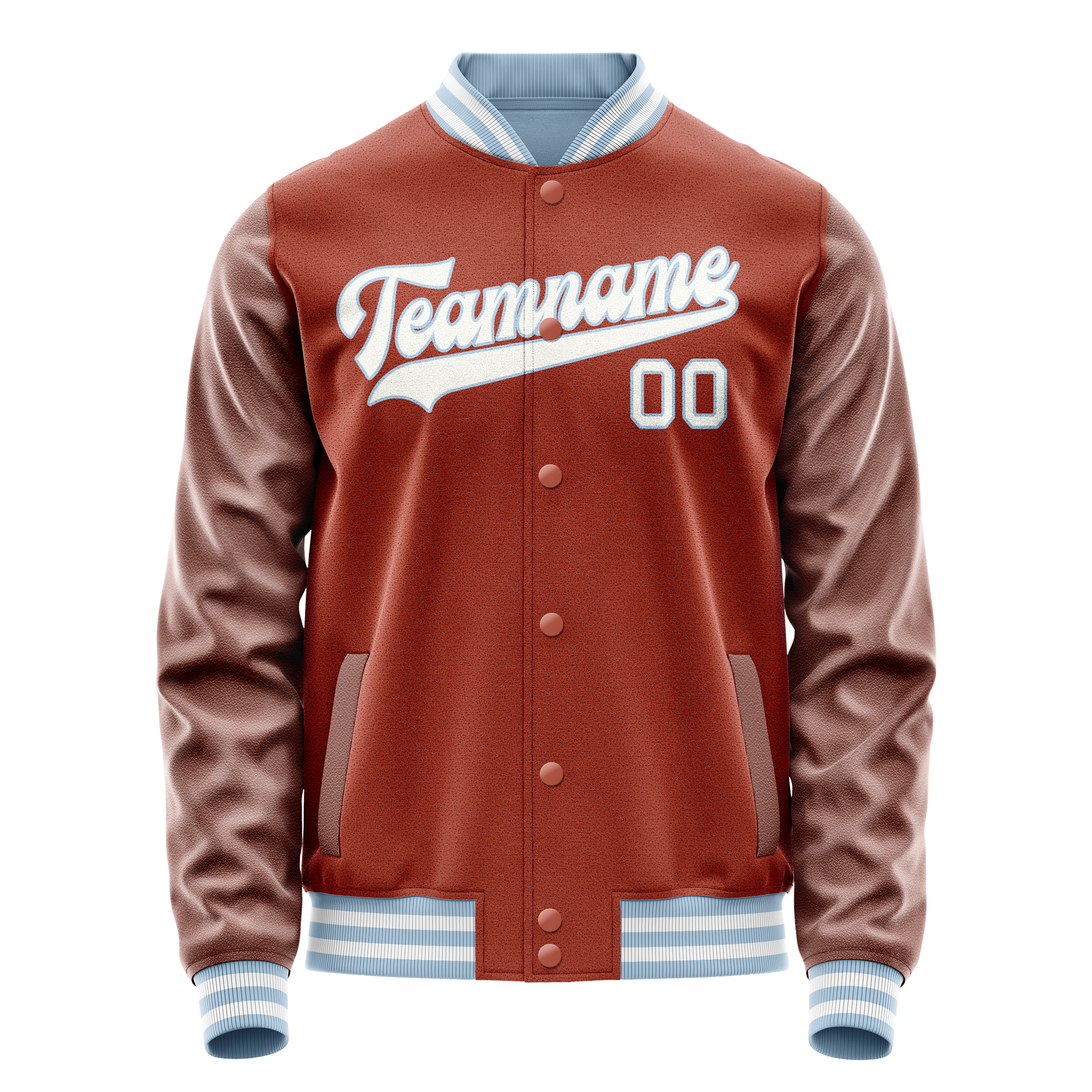 Custom Coral Red White Solid Color Varsity Letterman Jacket