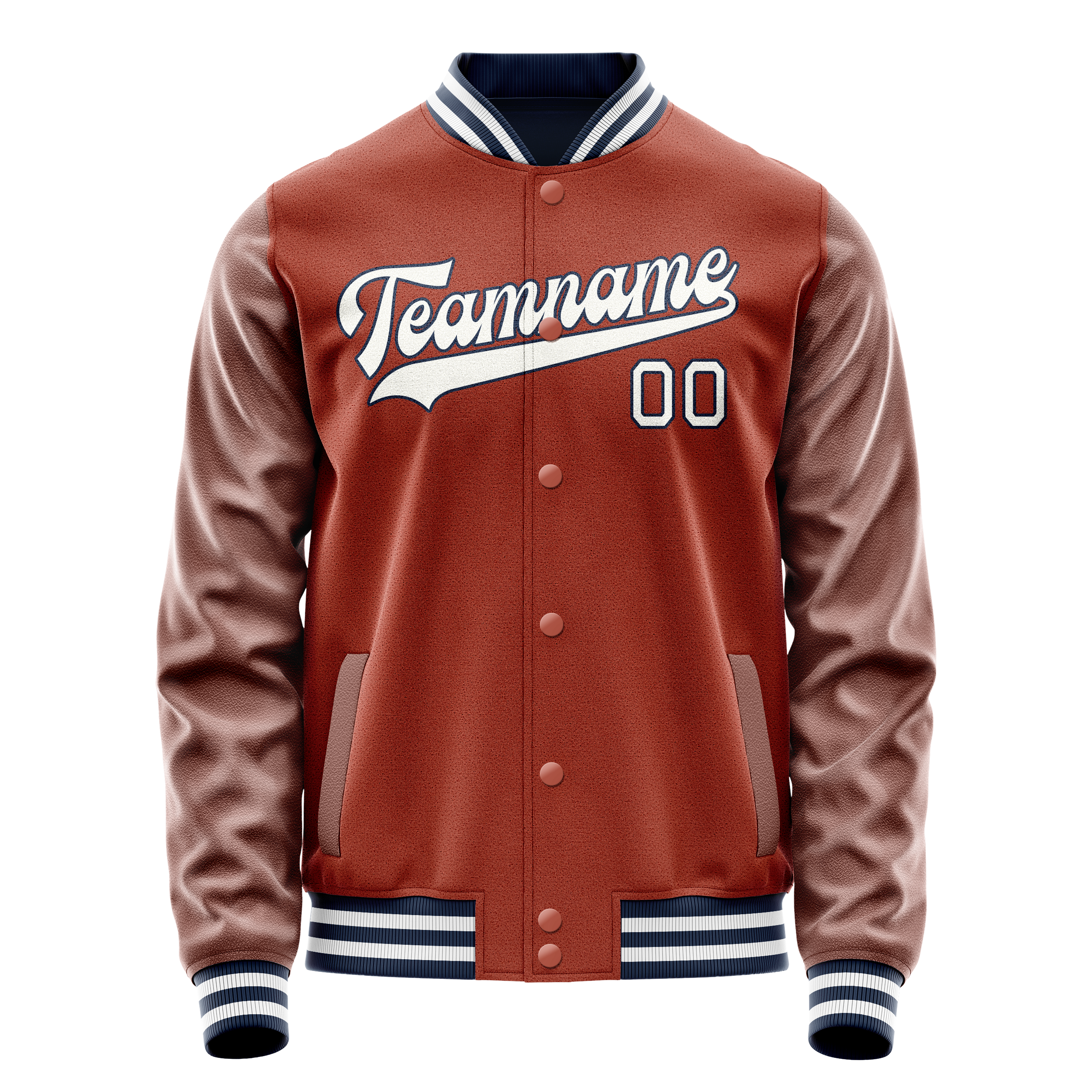 Custom Coral Red White Solid Color Varsity Letterman Jacket