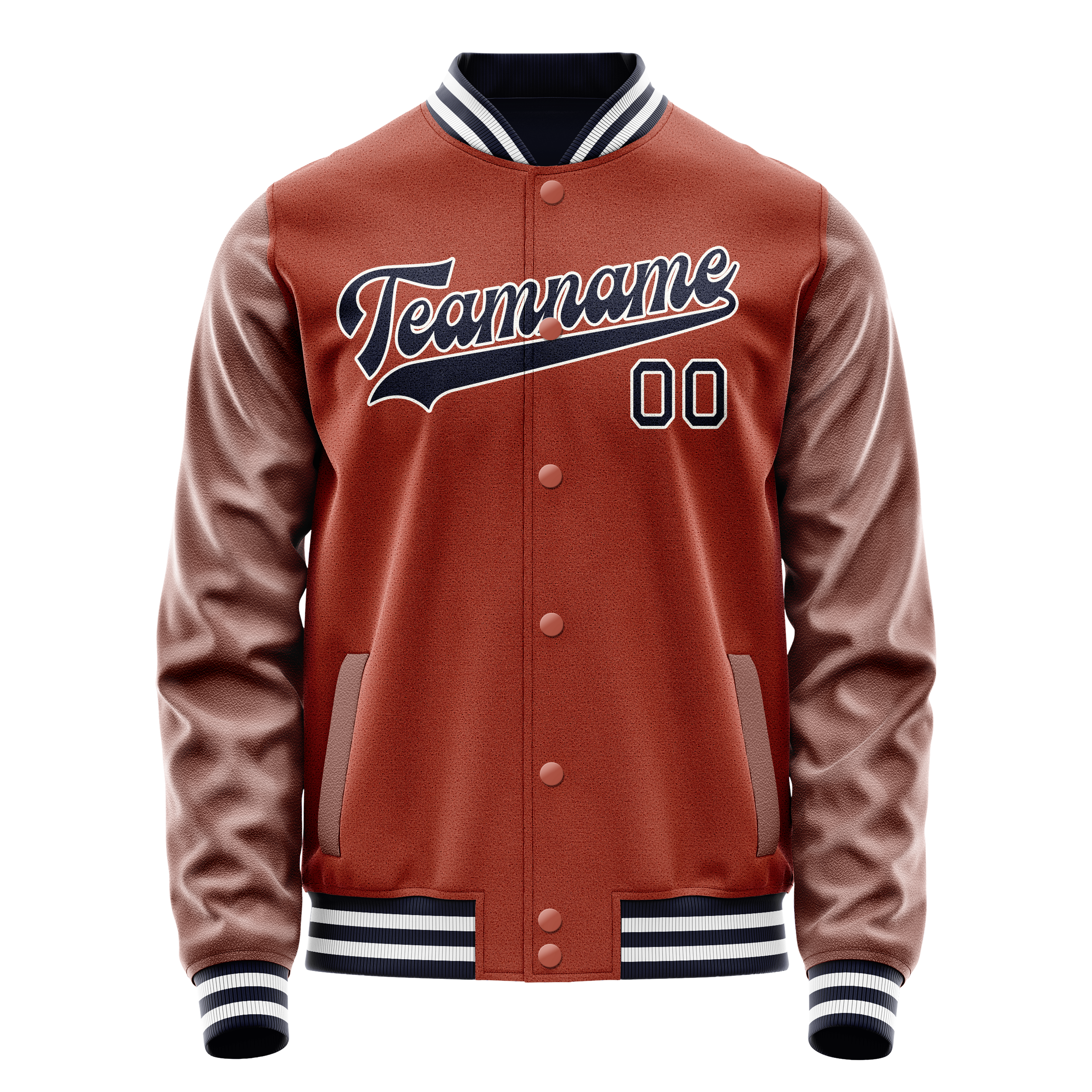 Custom Coral Red Navy Solid Color Varsity Letterman Jacket